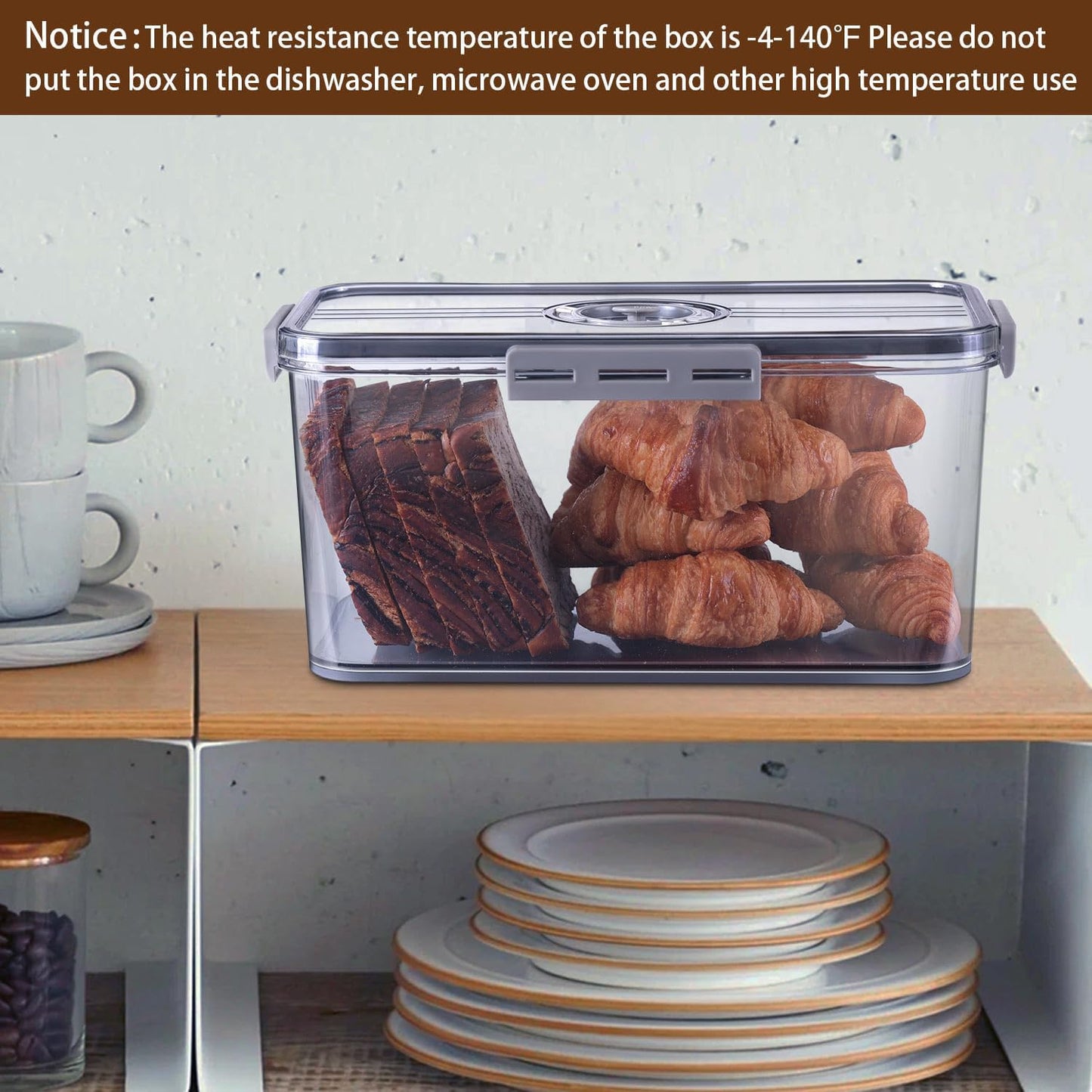 2Pcs Bread Box Bread Boxes for Kitchen Counter Airtight, Double Time Recording Bread Storage Container with Lid, 2 Bread Keeper for Homemade Bread, Toast, Bagel, Donut and Cookies, Grey