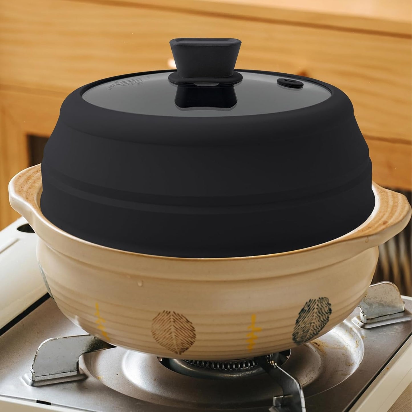 Microwave Splatter Cover Glass Microwave Cover for Food Collapsible Splatter Guard Lid with Silicone Handle for Pot Plate Bowl 9 Inch Black