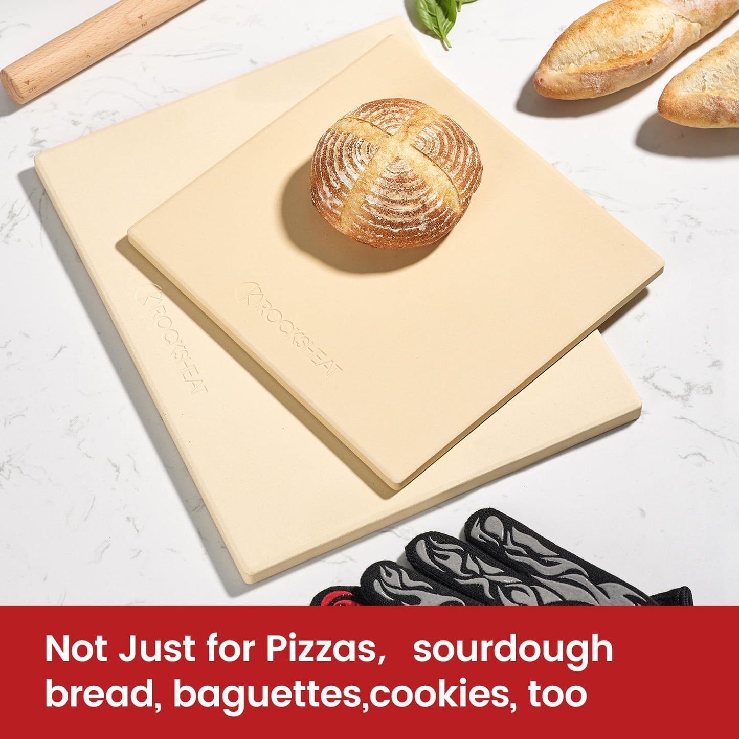 Pizza Stones for Oven and Grill, Rectangula 15" × 12" × 0.5" Pizza Stone, Cordierite Bread Baking Pan, Food-Grade Cooking Oven Stone for Making Crisp Crust Pizza, Bread, Pie and Cookies