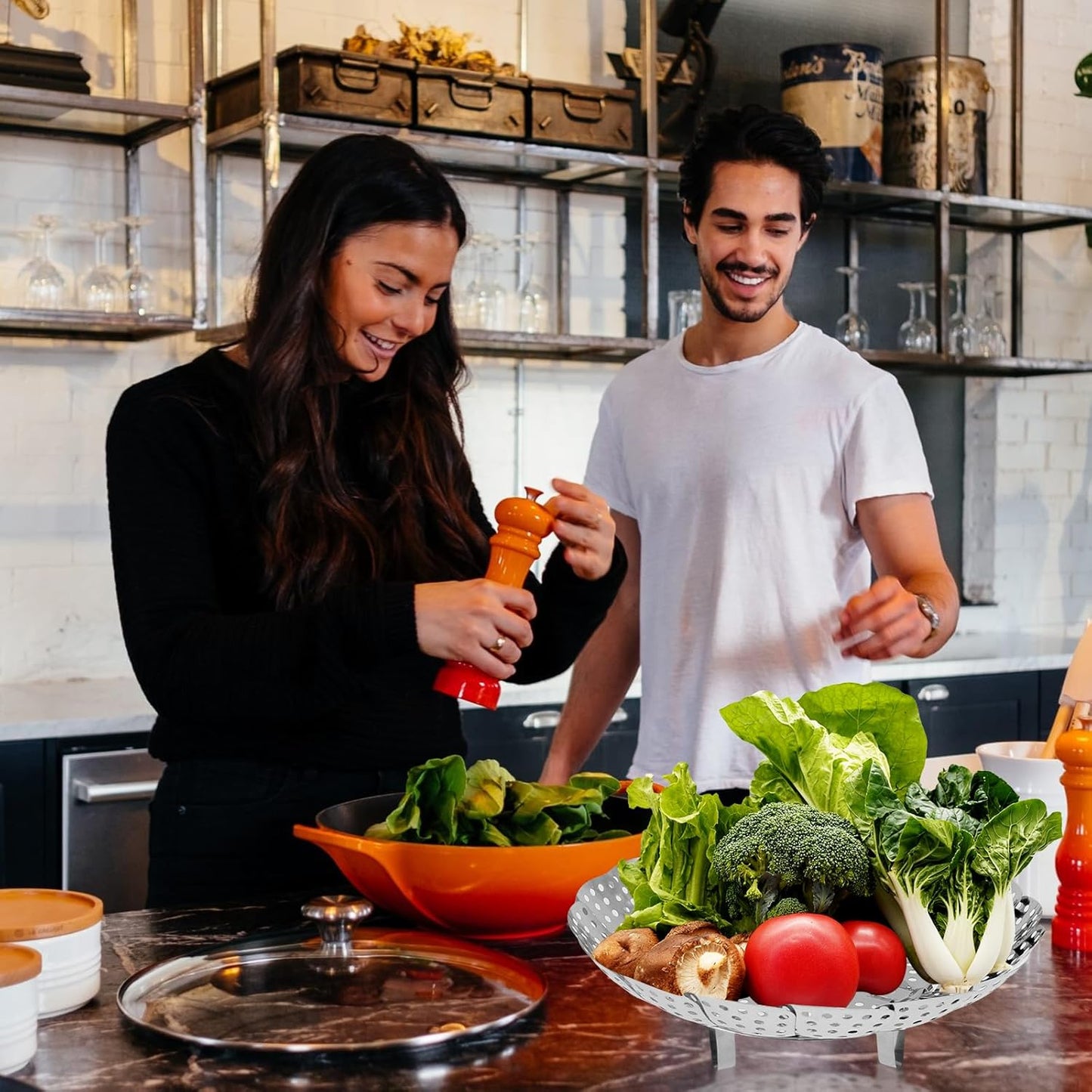 Vegetable Steamer Basket for Cooking with Extendable Handle, 3 Size Folding Veggie Steamer Insert, Expandable Food Steamer Fit Various Size