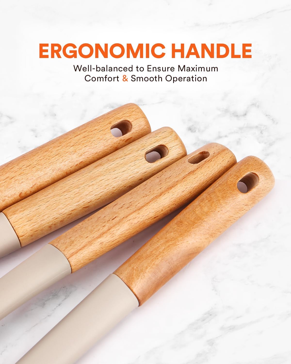 Kitchen Ladle Strainer, Large Slotted Spoon with High Heat Resistant BPA Free, Non Stick Cooking Skimmers For Draining & Frying, 13.2inch (Khaki & Blue)