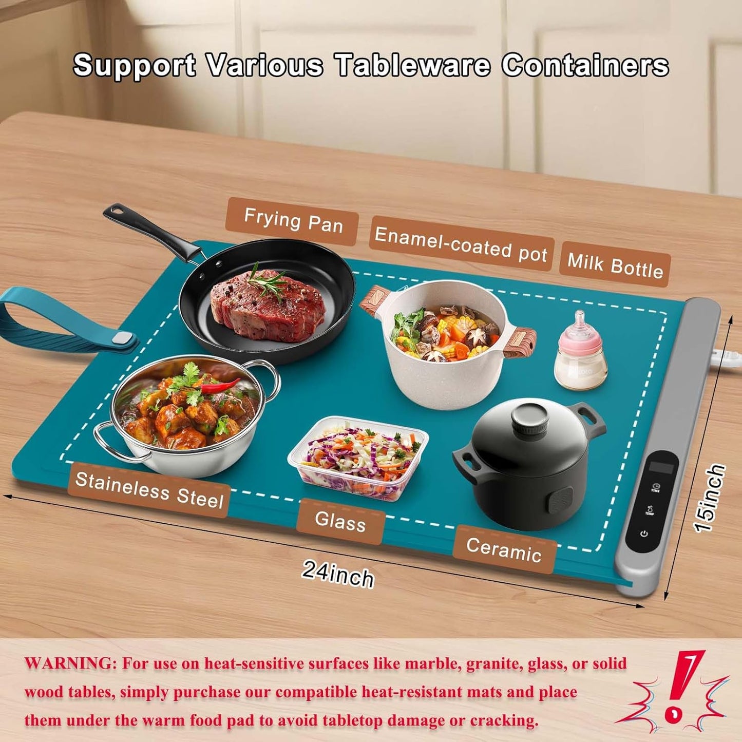 FYY Food Warming Mat - Electric Warming Tray with 6 Temperature Settings and 6 Hours Timer, Full Surface Graphene Heating Food Warmer, Premium Rollable Heating Tray for Gatherings, Parties, Dark Green