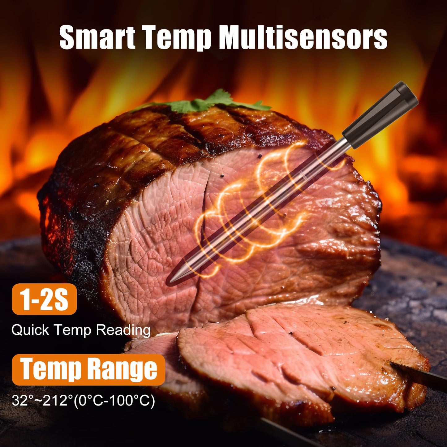 INSMART Wireless Smart Meat Thermometer,330FT Bluetooth Range,100% Waterproof,Precision Cooking Grilling,Multi Sensors,for BBQ,Oven,Grill,Kitchen,Smoker, Rotisserie Turkey Beef/iOS & Android App