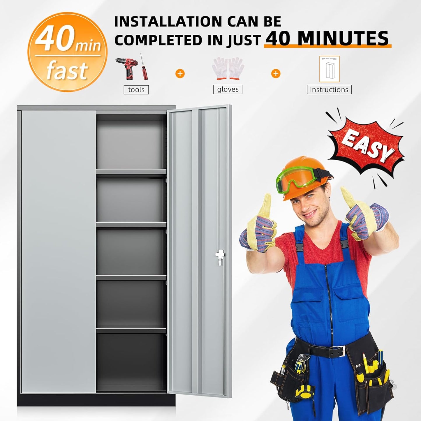 INTERGREAT Metal Storage Cabinets 72” Black Grey Garage Steel Storage Cabinet with Doors and Shelves, Steel File Cabinet for Home Office, Basement, Warehouse, Classroom(Anti Tipping)