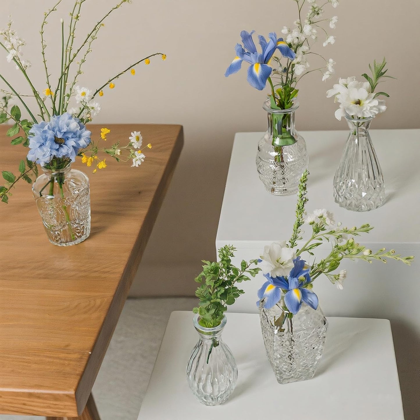 Glass Bud Vase Set of 10 Pcs Small Minimalist Vases for Flowers, Vintage Rustic Home Decor for Table Centerpiece Wedding Party, Modern Clear Aromatherapy Bottle for Living Room Bedroom