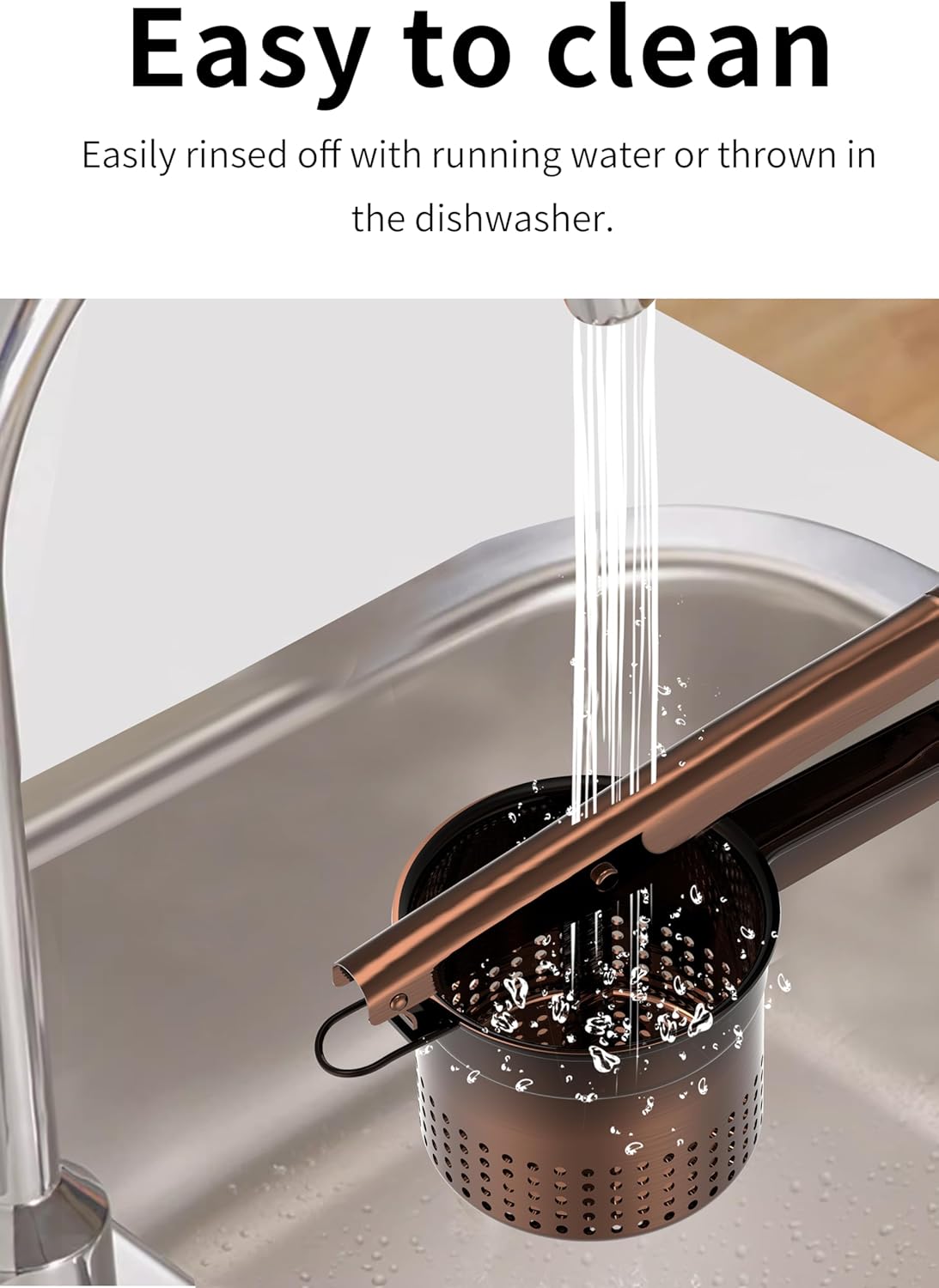 Large 15oz Potato Ricer Masher, Heavy Duty Stainless Steel Potato Masher with Ergonomic Handle, Masher and Ricer Kitchen Tool for Mashed Potatoes, Noodle Maker, Bronze Color