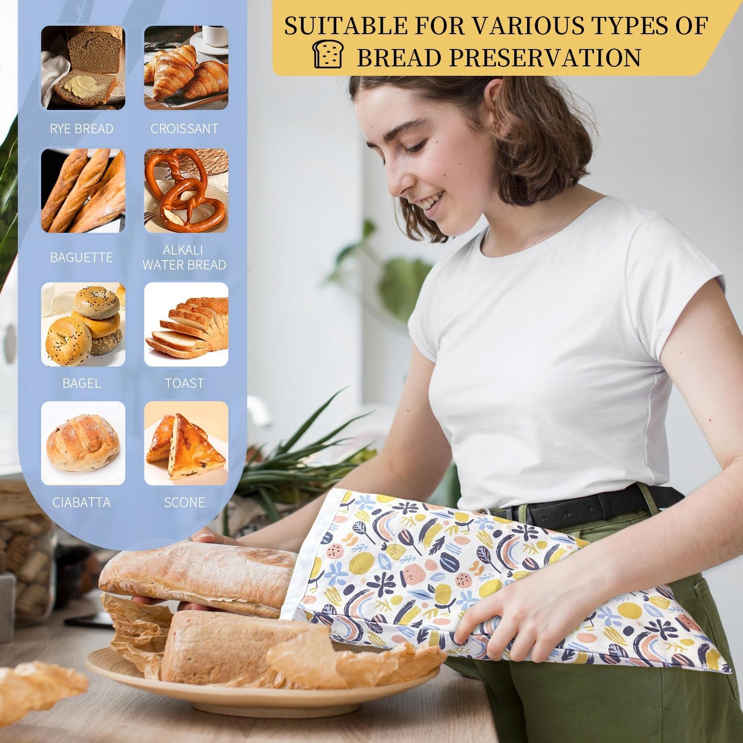 2 Pack Reusable Beeswax Bread Bags for Sourdough & Homemade Bread,bees wax bread bags for homemade bread sourdough ,Cotton Reusable Beeswax Bread Storage Bag, Keep Fresh and Portable