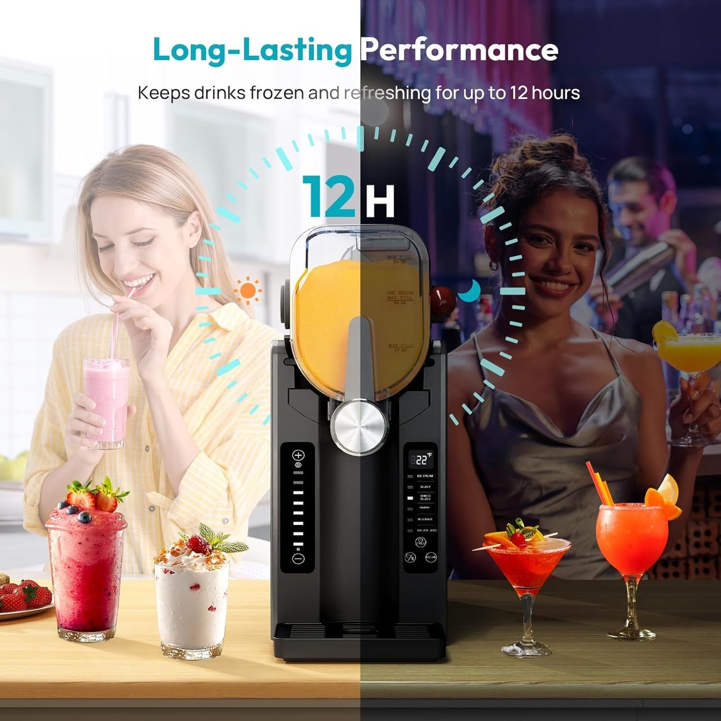 Slushie Machine for Home – 70oz Frozen Drink Maker with 6 Presets, No Ice Needed, 360° Mixing, One-Touch Self-Cleaning, Ice Cream & Smoothie Machine for Margaritas, Frappés, Cocktails & More