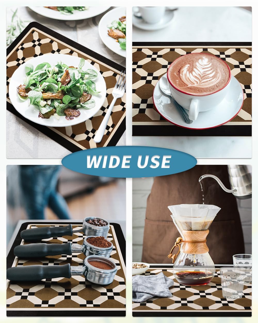 AMOAMI Coffee Mat Hide Stain Rubber Backed Absorbent Dish Drying Mat for Kitchen Counter - Fits Under Coffee Maker or Machine - PEANUT 12X19