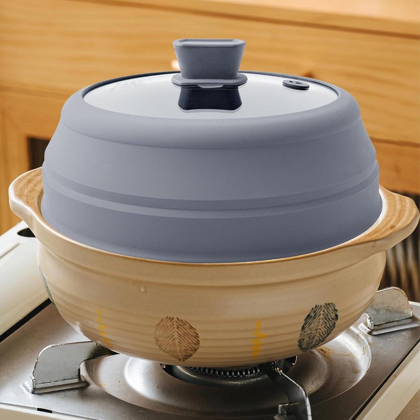 Microwave Splatter Cover Glass Microwave Cover for Food Collapsible Splatter Guard Lid with Silicone Handle for Pot Plate Bowl 9 Inch Grey