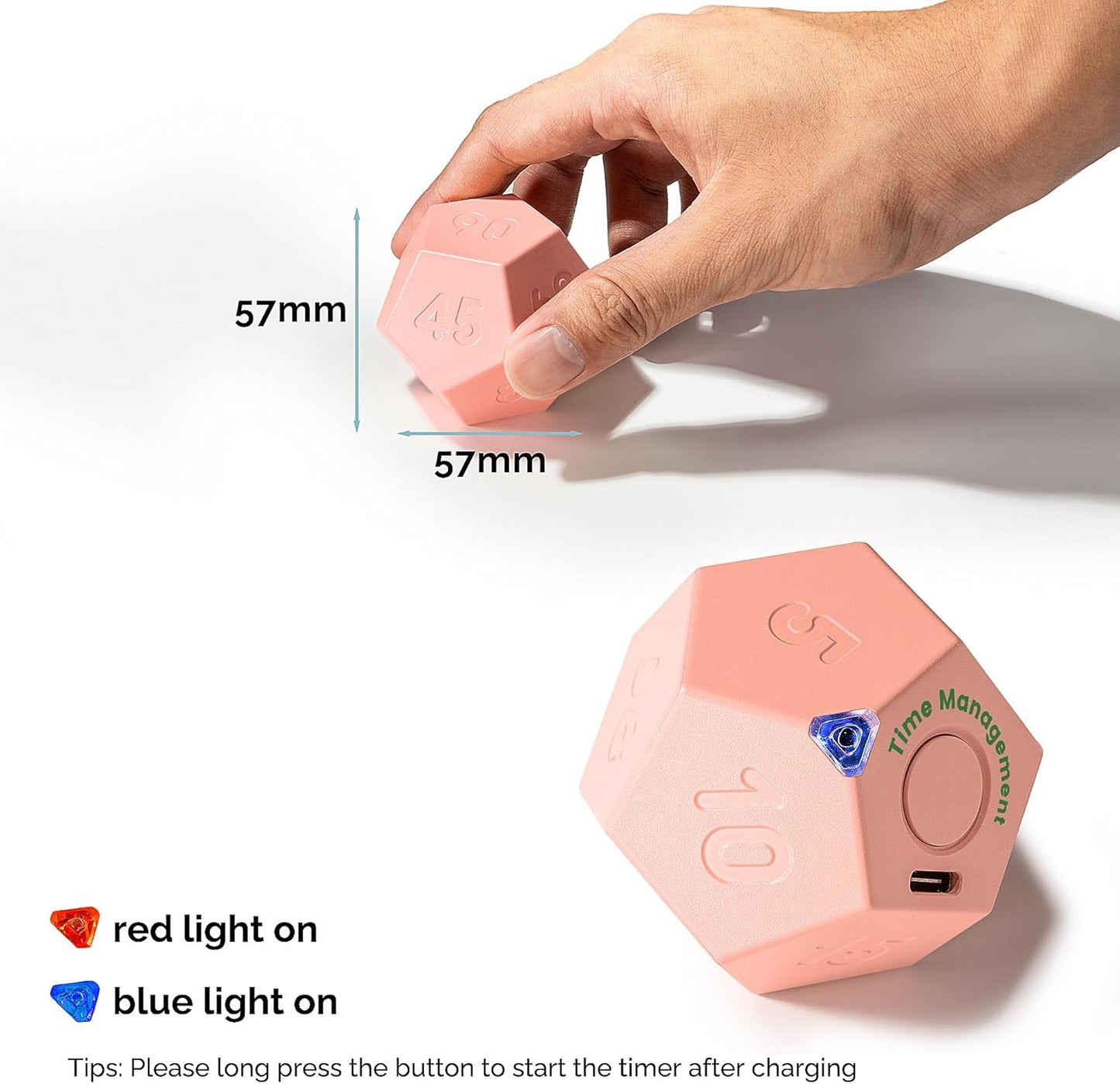 KADAMS Pomodoro Cube Timer Productivity-11 Preset Countdowns, Flip-to-Start Gravity Activation - Sound Vibrate Mute Rechargeable - Ideal for ADHD Kid Kitchen Classroom Cook Study Exercise - Pink