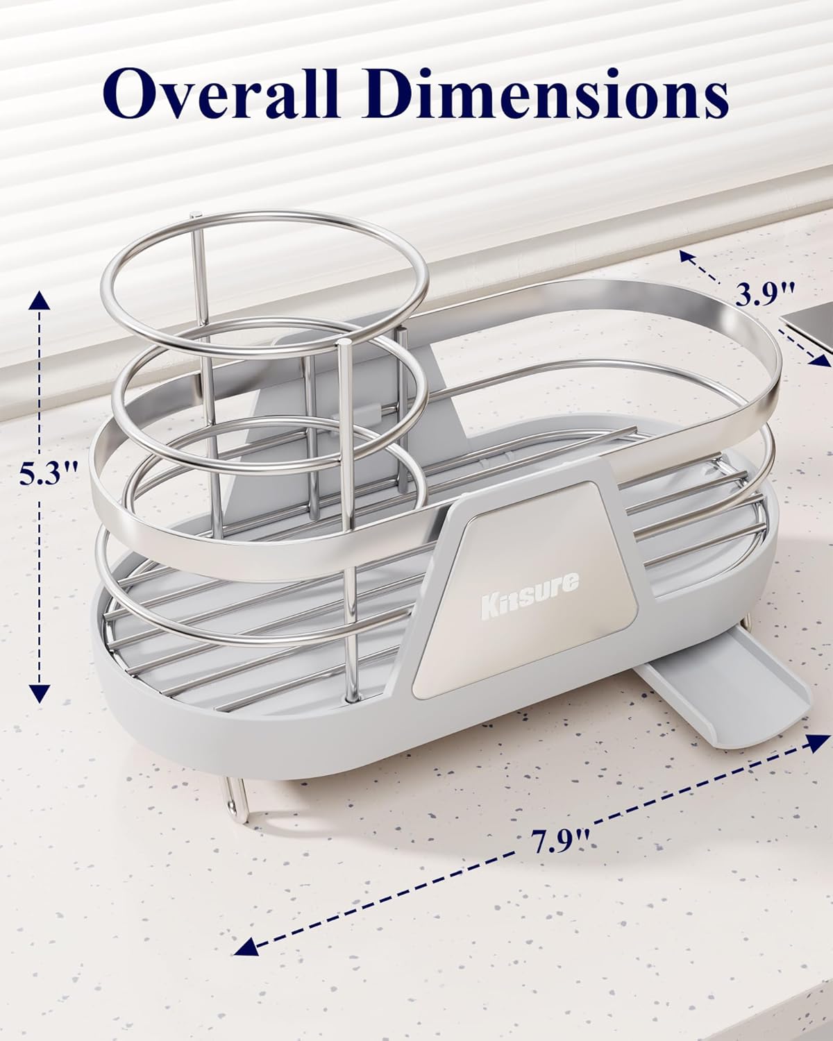 Kitsure Sponge Holder for Kitchen Sink - Space-Saving Kitchen Sink Caddy, Rustproof Metal Sink Organizer with Removable Brush Holder, 7.9"×3.9"×5.3", White