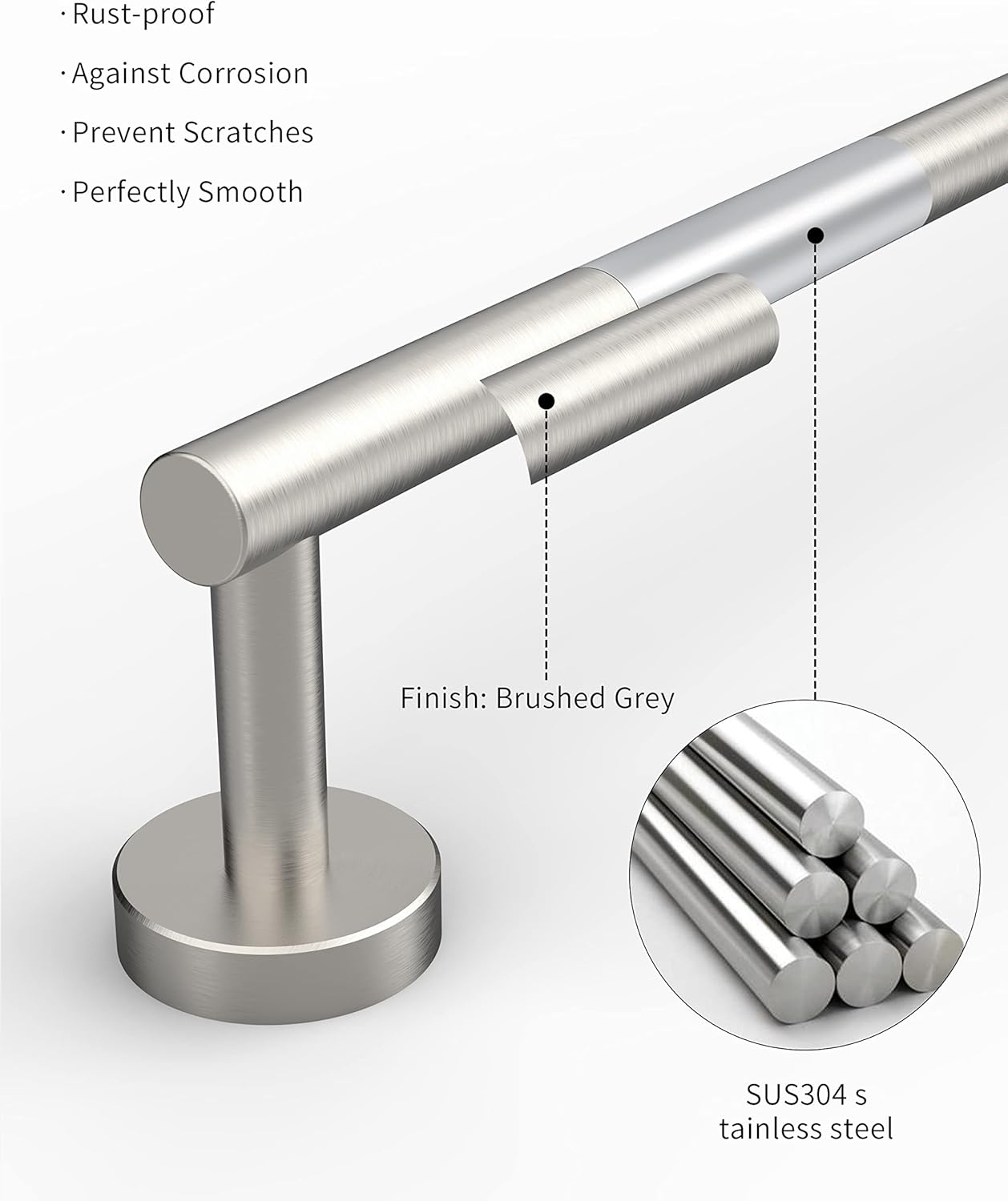 24 Inch Brushed Towel Bar Towel Rack for Bathroom Kitchen Hand Towel Holder Dish Cloths Hanger SUS304 Stainless Steel RUSTPROOF Wall Mount (Brushed Grey)