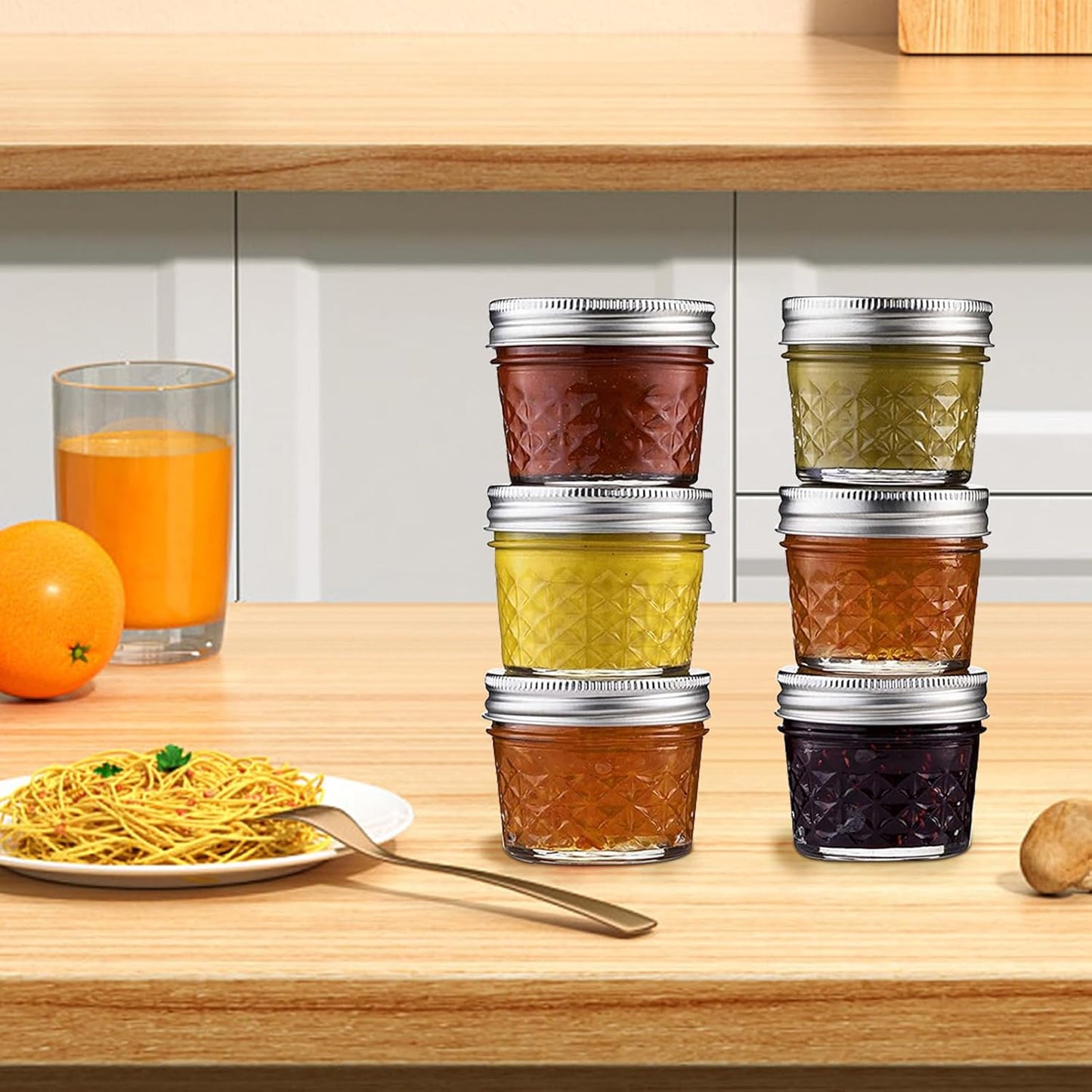 Mason Jars Airtight Lids Glass Canning Jars 3.4oz/100ml Regular Lids Spice Jars Honey Jars for Yogurt,Jam,Spice,Overnight Oats Canning, Preserving,Decorations,Jelly,Dessert,6 Pack (3.4 oz)