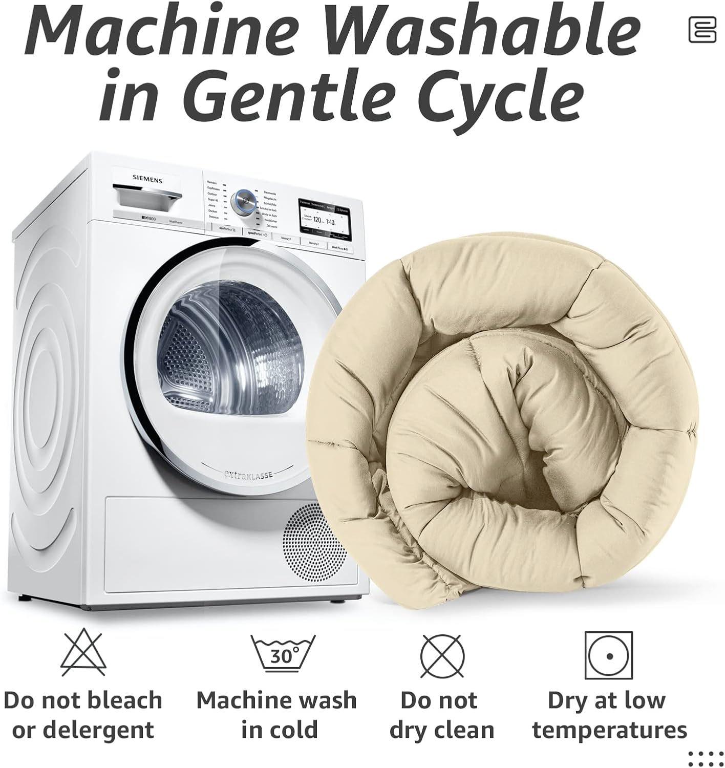 HYLEORY All Season Full Size Bed Comforter - Cooling Down Alternative Quilted Duvet Insert with Corner Tabs - Winter Warm - Machine Washable - Beige