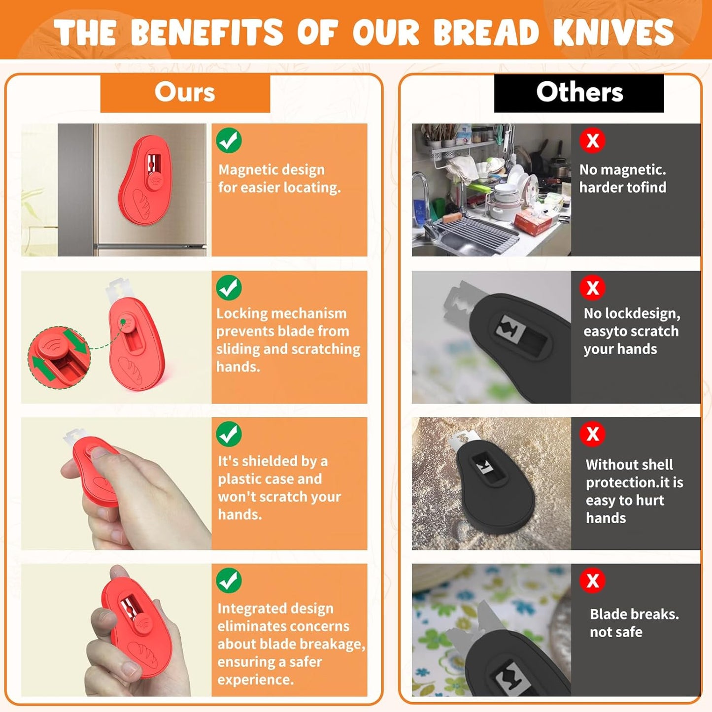 Extractable & Magnetic Bread Lame Dough Scoring Tool - Professional Sourdough Scoring Tool - Sourdough Bread Baking & Bread Scoring Tool - Scoring Patterns booklet & 5 Razor Blades (Red)