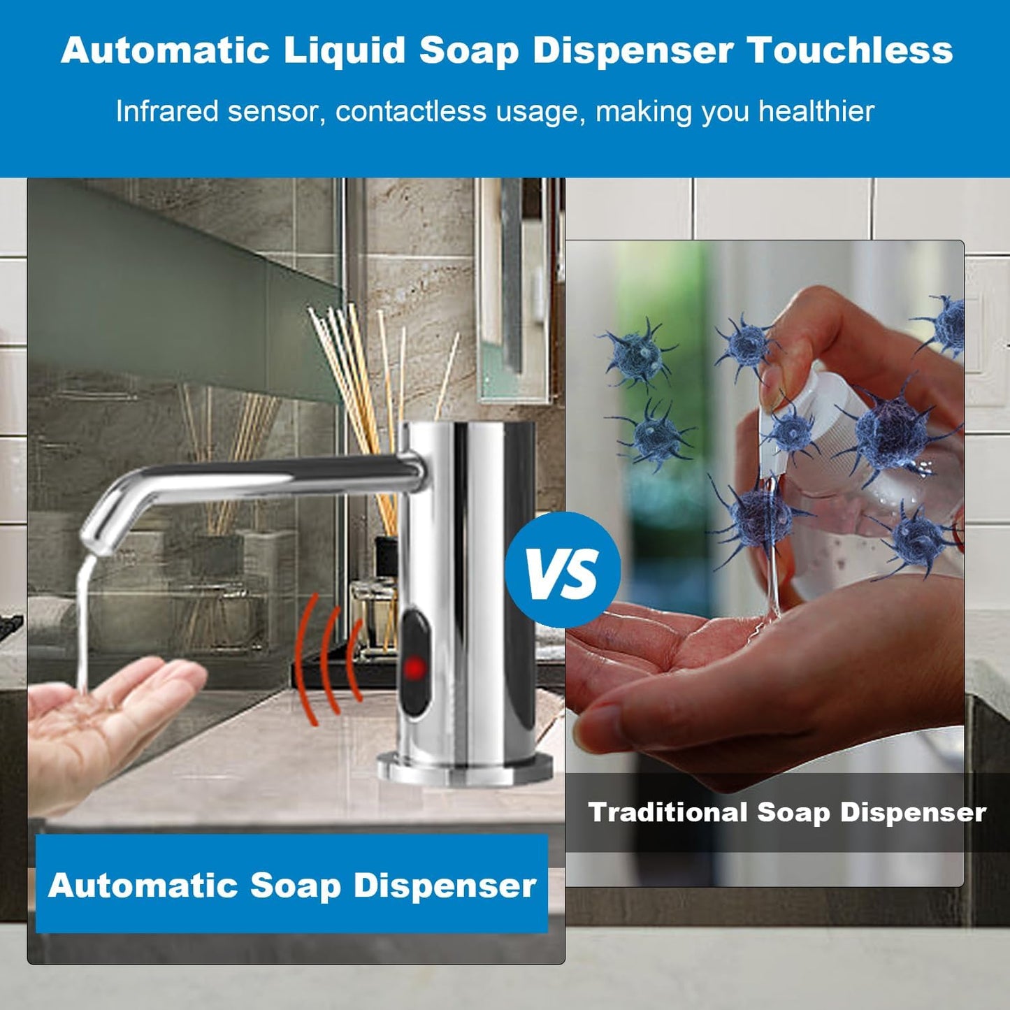 Touchless Automatic Soap Dispenser for Kitchen Bathroom Sink Built in Liquid Commercial Electric Soap Dispenser with Bottle and Pump Chrome Platingd