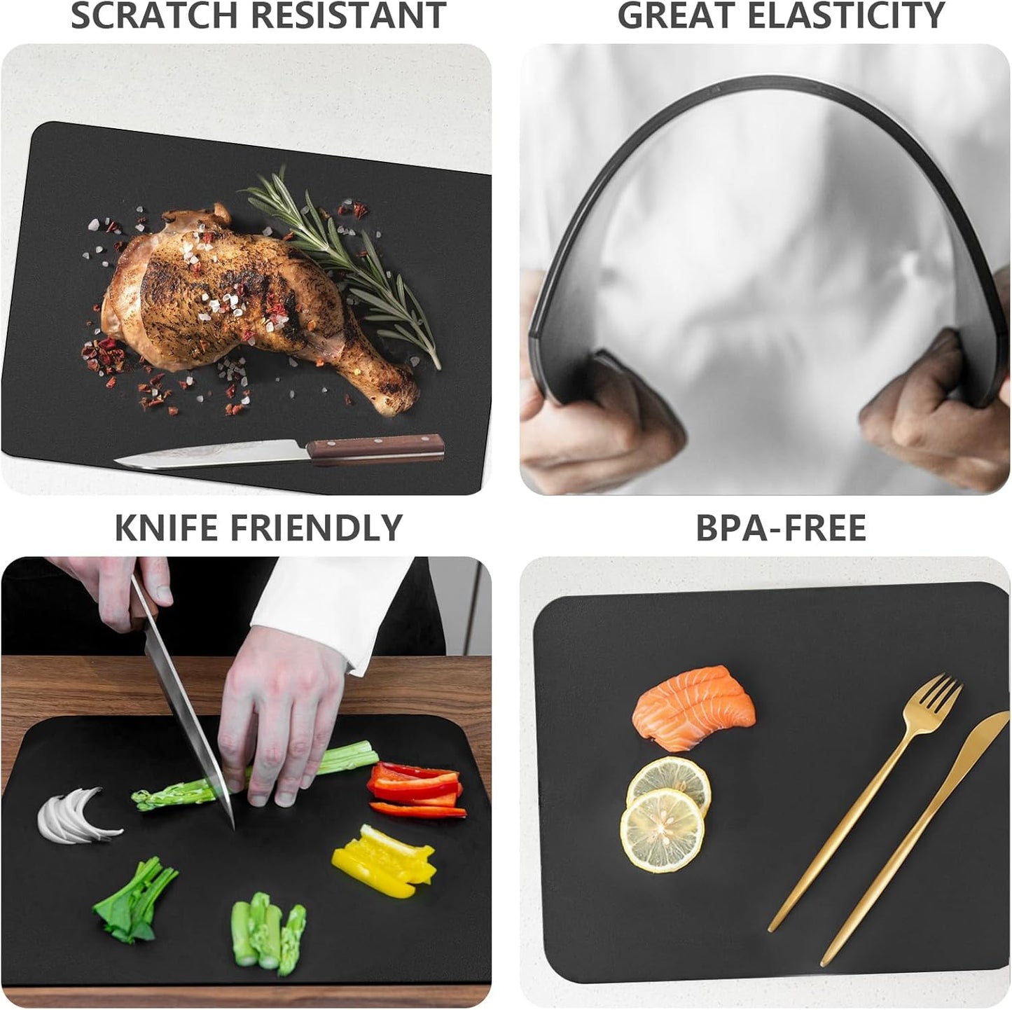 ZVP Thick TPU Cutting Boards for Kitchen, Rubber Flexible Cutting Board Mats, Nonslip Silicone Chopping Mats Foldable BPA Free Knife Friendly Non-Toxic Dishwasher Safe