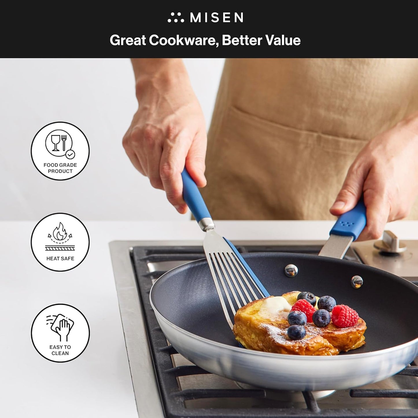 Misen Fish Silicone Spatula - Slotted Turner for Cooking - Perfect for Frying - Heat Resistant - Dishwasher Safe -1mm Thick Flexible Flipper - Soft Silicone Grip Handle for Easy Use