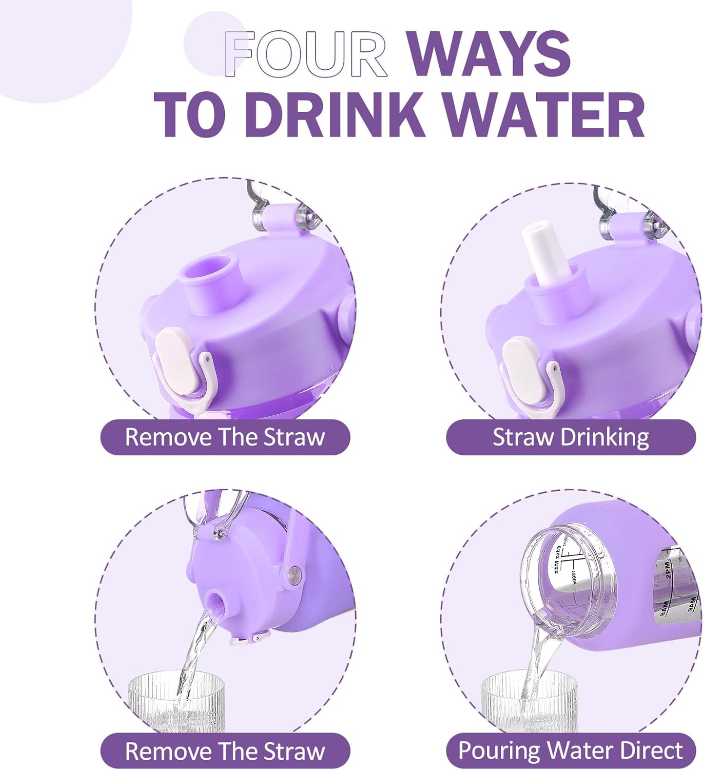 kytffu 64oz Glass Water Bottles with Straw, Half Gallon Motivational Glass Bottle with Silicone Sleeve and Time Marker, 2L Leakproof Large Glass Water Jug for Gym Home Office, Purple