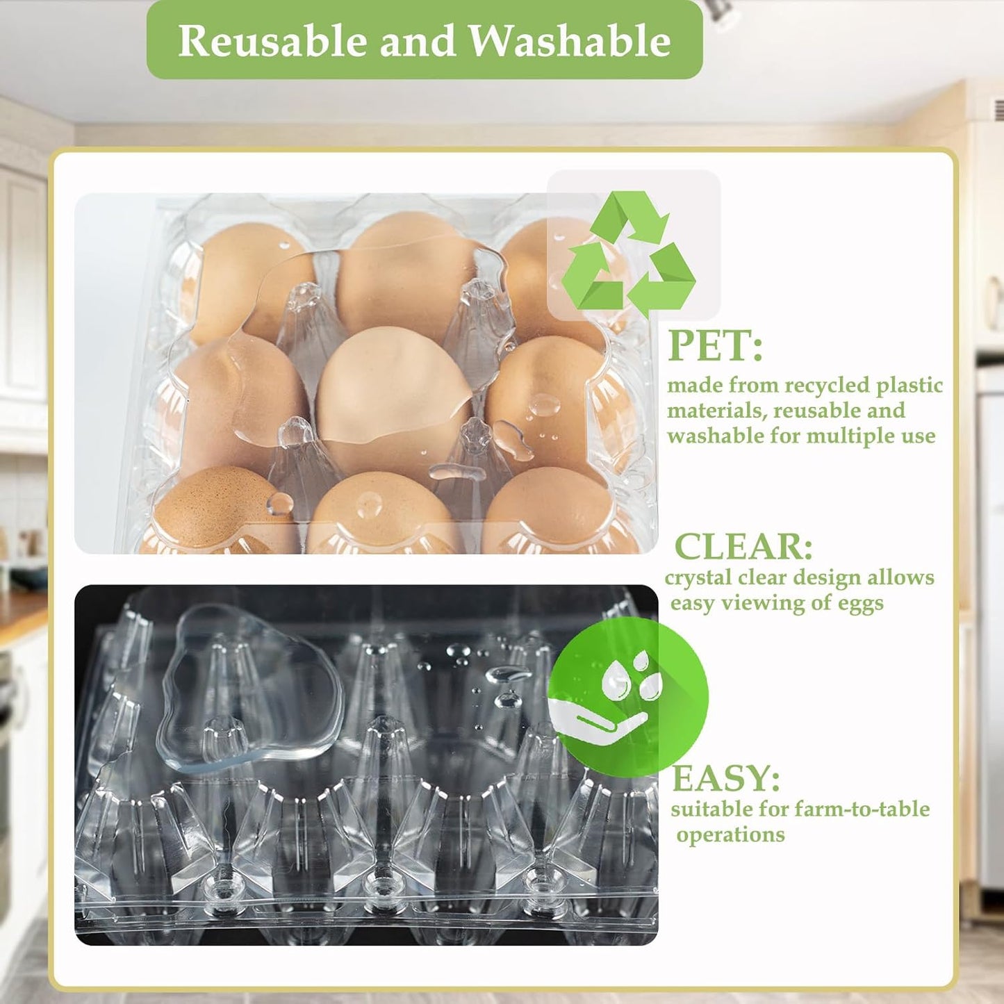 60 PCS Clear Egg Cartons, Egg Cartons Cheap Bulk Plastic Egg Holders for Home Ranch Chicken Farm Market