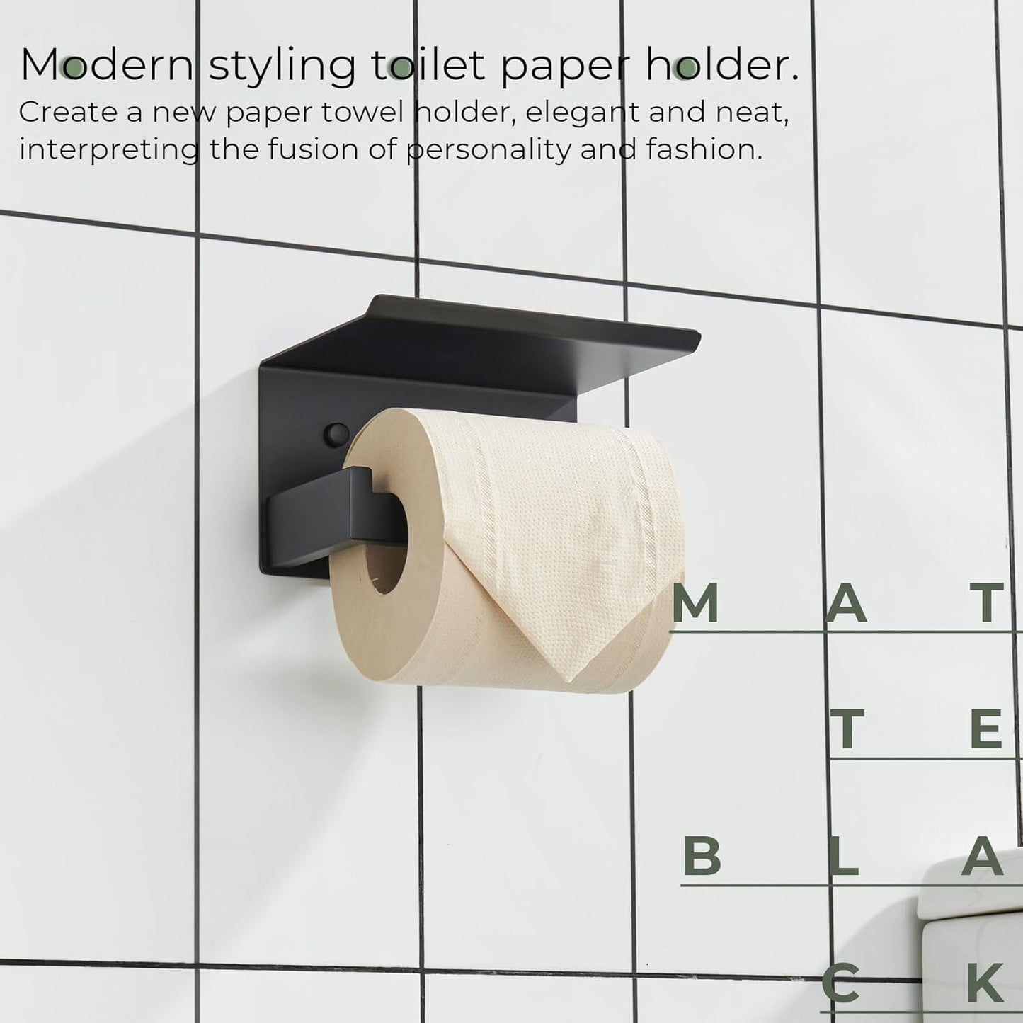 KOKOSIRI Black Toilet Paper Holders with Shelf Bathroom Toilet Paper Roll Holder Matte Black Stainless Steel Wall Mounted, 2 Pack, B2010BK-P2