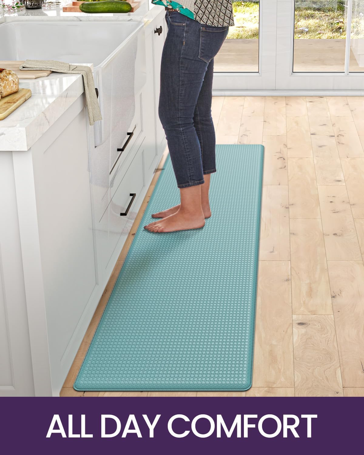 DEXI Kitchen Floor Mats Cushioned Anti Fatigue,17x79,Long Standing Runner Rug Waterproof, Comfort Memory Foam Padded for Front Sink Laundry, Turquoise