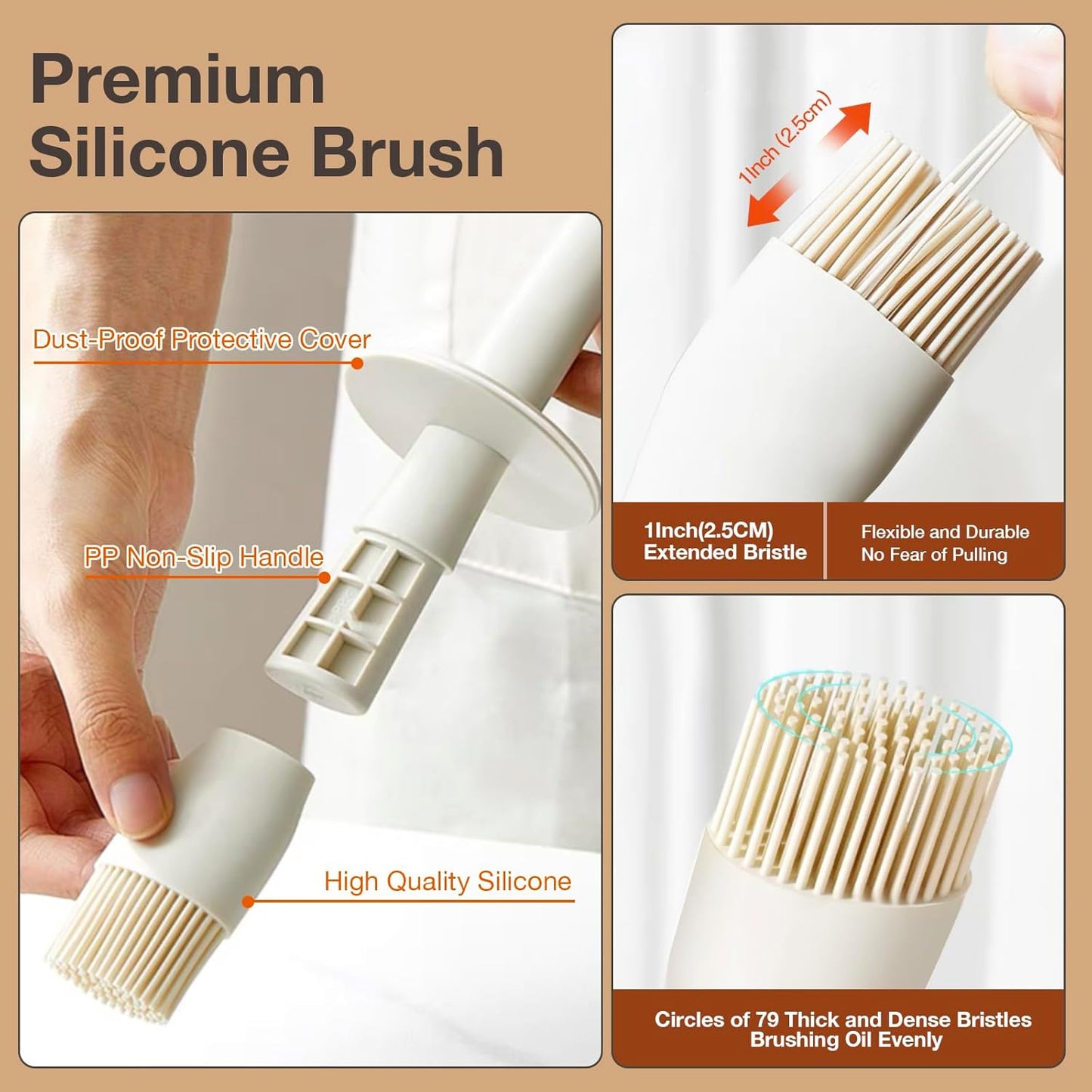 YARRAMATE 300ml /10oz Oil Dispenser with Brush - Glass Oil Bottle for Kitchen with Silicone Heat Resistant Basting Brush - Cooking Brush for Vinegar Sauce BBQ Grill Frying - Creamy White