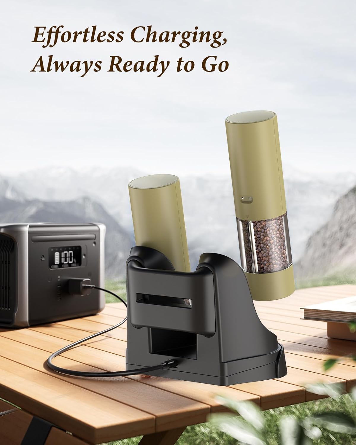 Electric Salt and Pepper Grinder Set - Automatic Refillable Salt and Pepper Grinders with Charging Base & LED Light, 6-Level Adjustable Coarseness with External Dial, Ideal Kitchen Gadget๏ผGreen