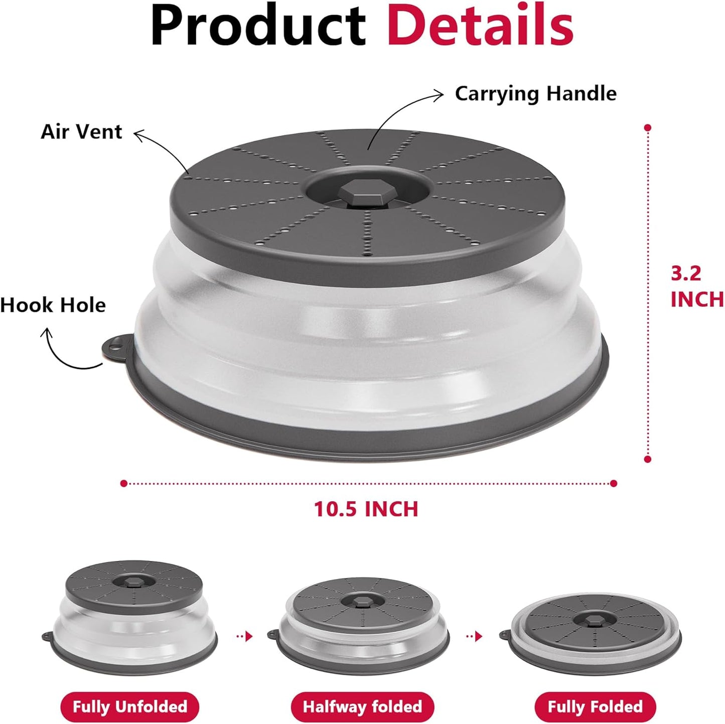 WVM Microwave Splatter CoverWVM Microwave Splatter Cover Vented for Food with Hook Hole, Splatter Guard & Colander Kitchen Gadget for Food, Meal Prep, Dark Grey