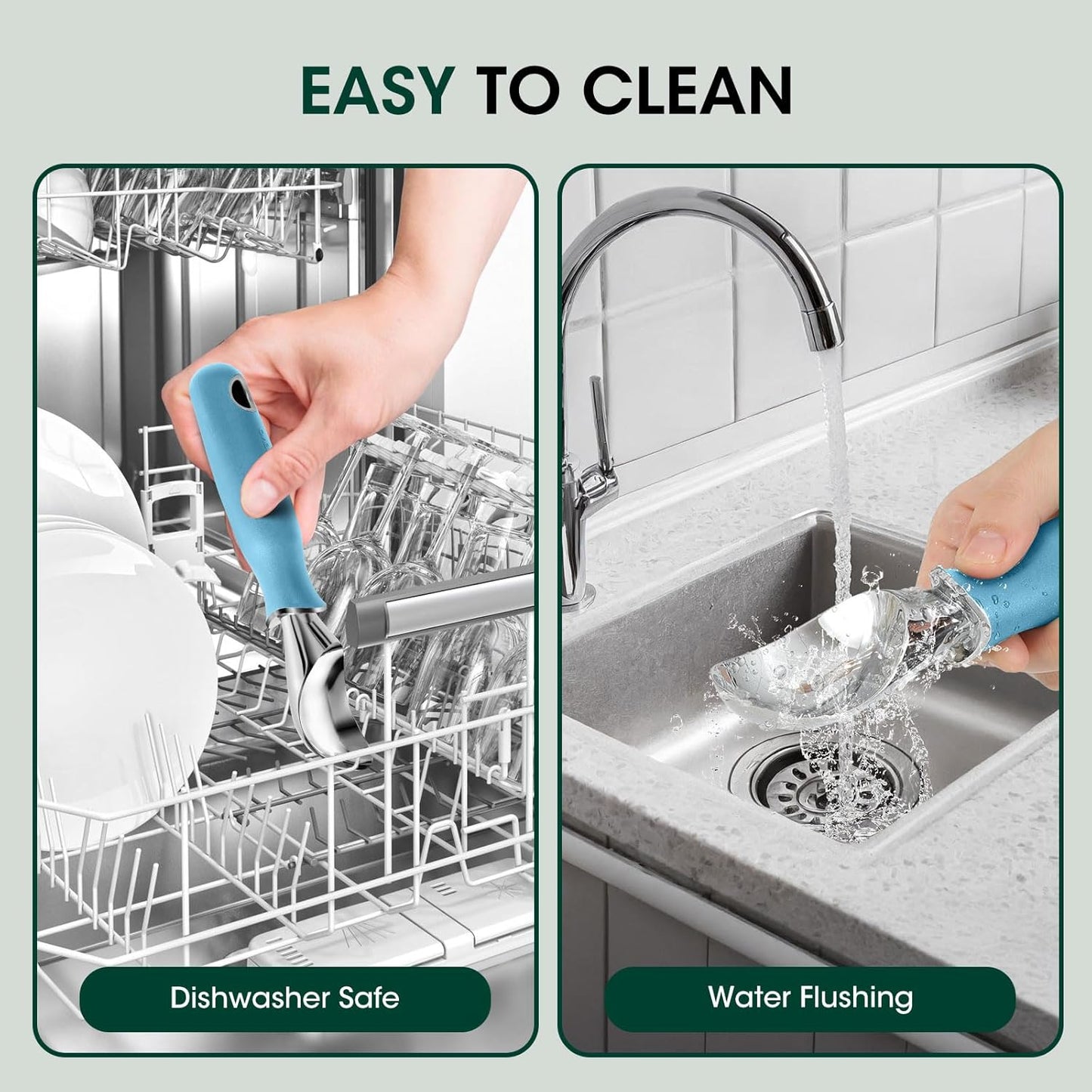 Beneno Heavy Duty Ice Cream Scoop - Upgraded Anti-Fracture Design, Comfortable Grip Long Handle, Effortless Scooping & Dishwasher Safe, Aqua