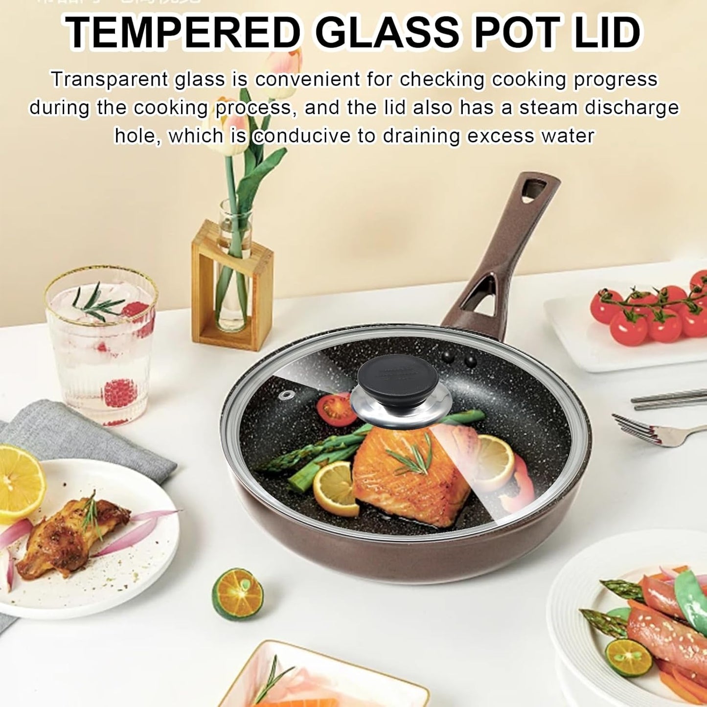 12 Inch Pan Lid, Tempered Glass Lid, Cast Iron Skillet, Pot,Replacement Pan Cover, Clear Frying Pan Lid Fits Pots, Pans and Skillets, Dishwasher Safe