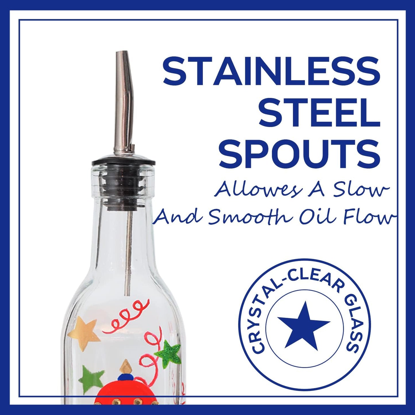 17oz Hand Painted Glass Olive Oil Bottle - 500ml Green Oil & Vinegar Cruet with Pourers and Funnel - Olive Oil Carafe Decanter for Kitchen (The Nutcracker)