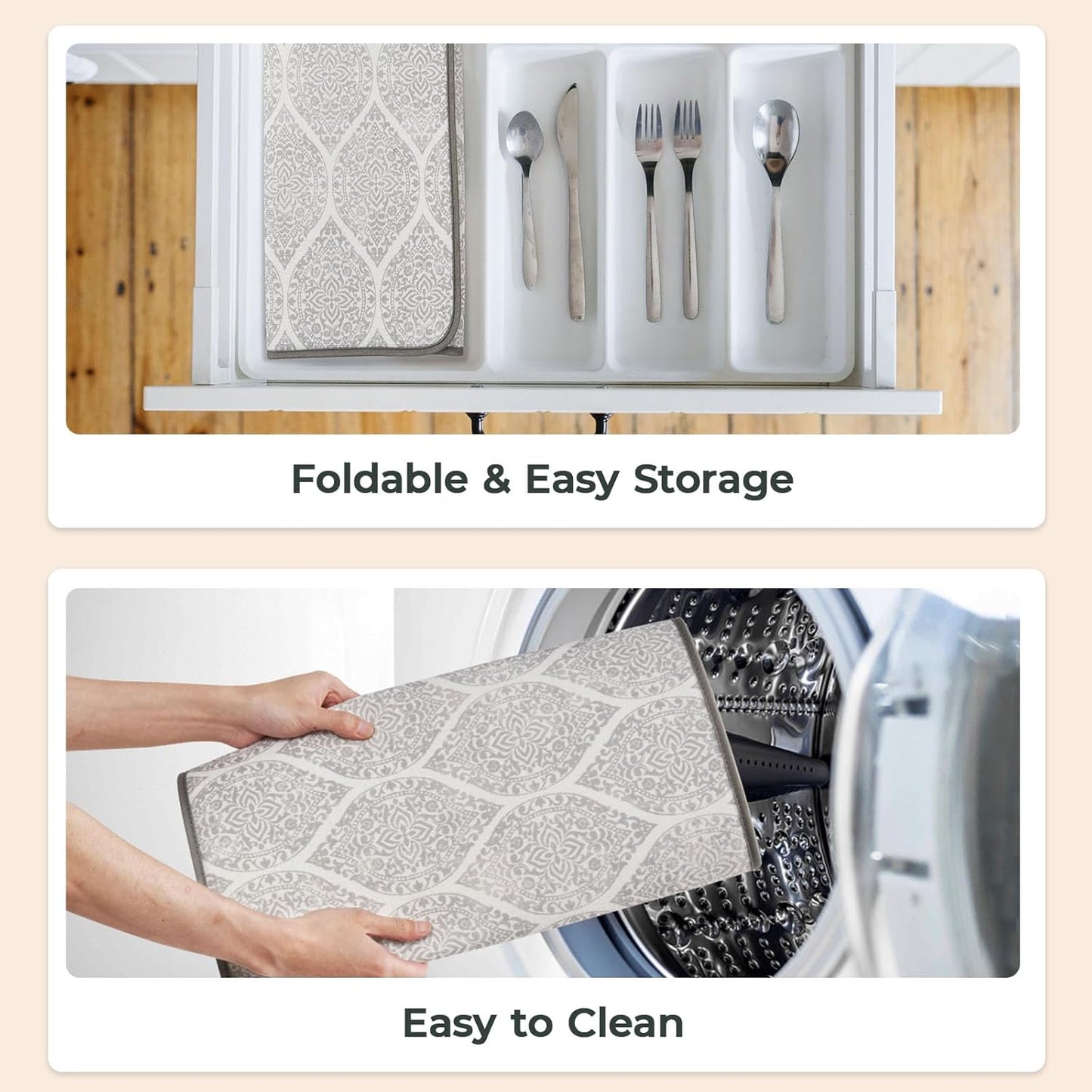 FRESHMINT Printed Dish Drying Mats for Kitchen Counter 2 Pack Absorbent Reversible Drying Mats Microfiber Kitchen Countertop Protector Dishes Drying Pad Extra Large 18"x16" Dish Mat