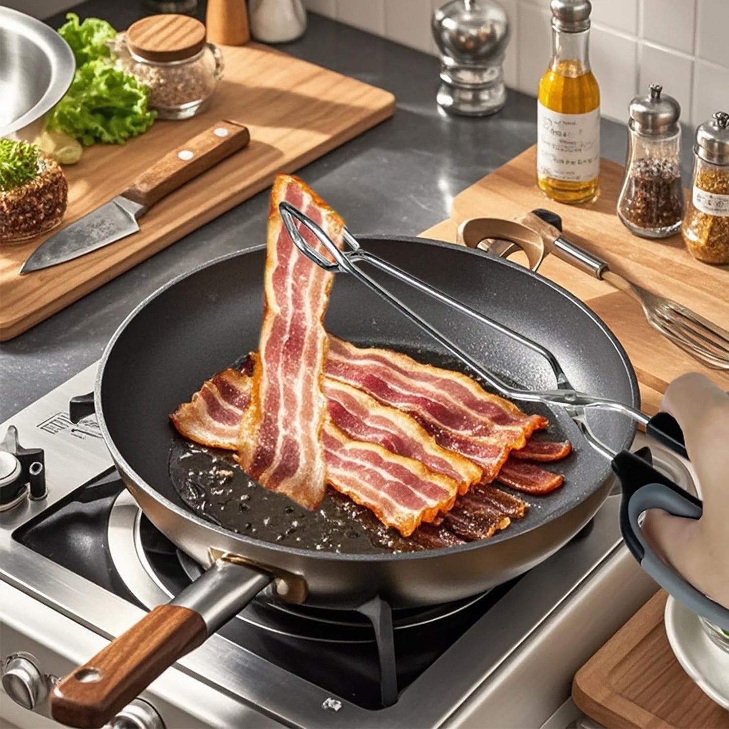 Scissor Tongs with Comfort-Grip Handle 12-Inch Cooking Tongs (Black Handle)