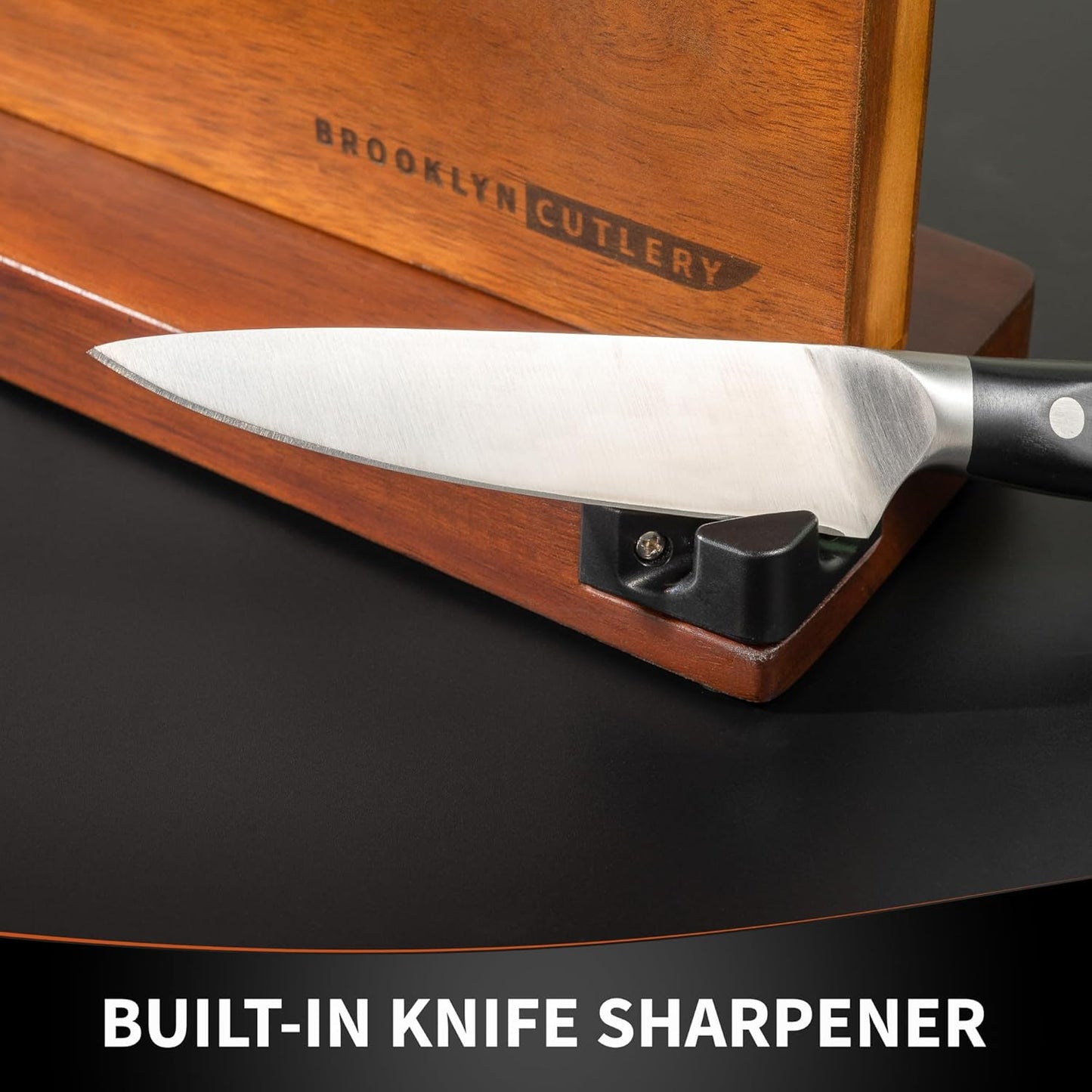 Magnetic Knife Block, Acacia Wood Magnetic Knife Holder for Kitchen Counter Universal Knife Block Without Knives (12 x 10 With Sharpener)