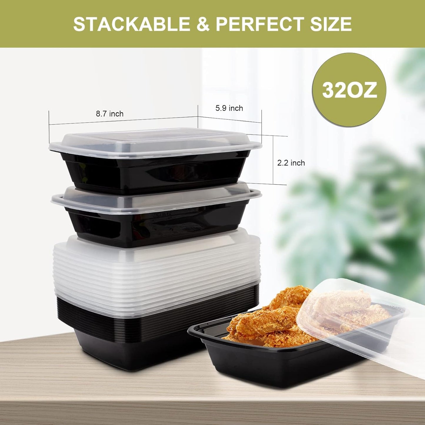 15 Pack- Meal Prep Containers 32oz, Plastic Food Prep Containers Reusable, Leakproof To Go Food Containers with Lids, BPA-Free, Microwave/Dishwasher/Freezer Safe