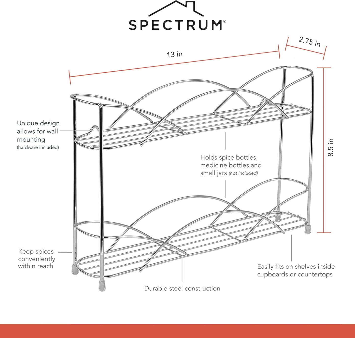 Spectrum Diversified Countertop 2-Tier Spice Rack, Chrome