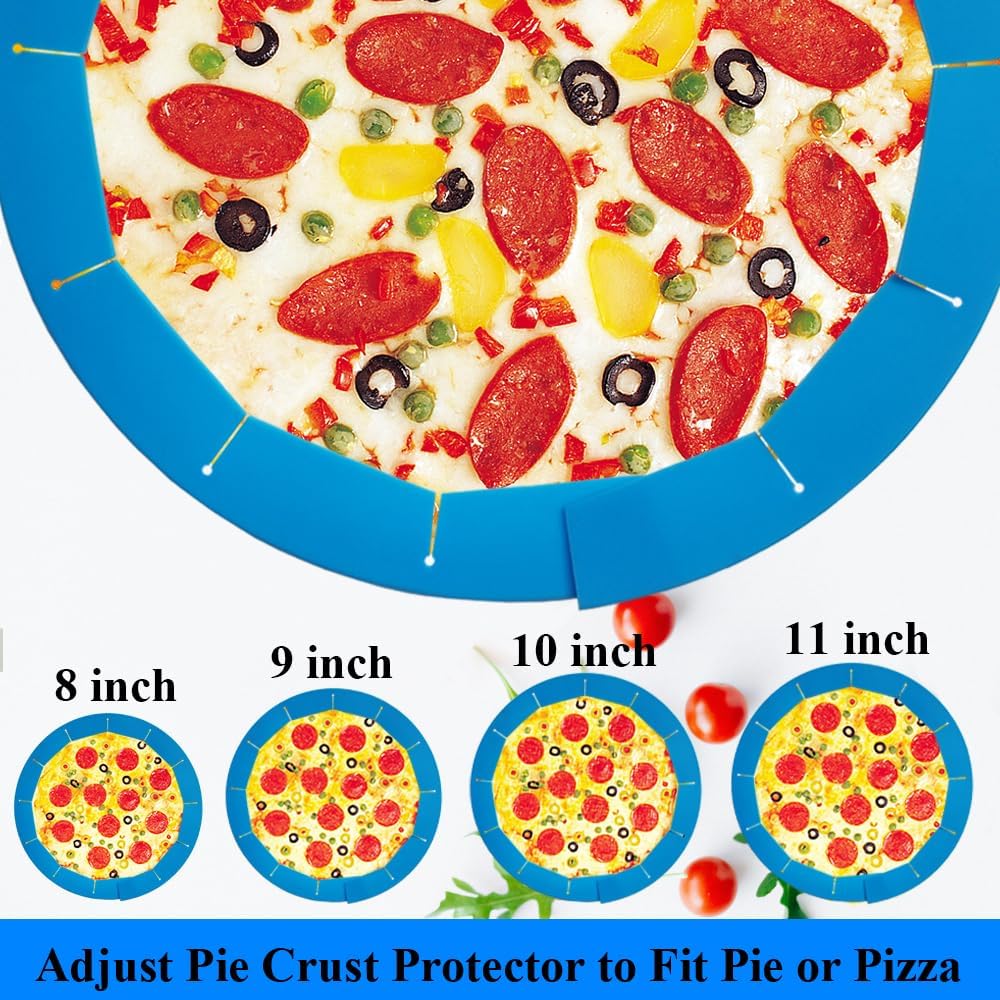 Adjustable Pie Crust Shields Baking Protectors, Silicone Cover Ring Fits 8-11.4 Inch Pies, Baking Pie Pizza Crust Shield Protector Cover for Edges (Blue-2pcs)