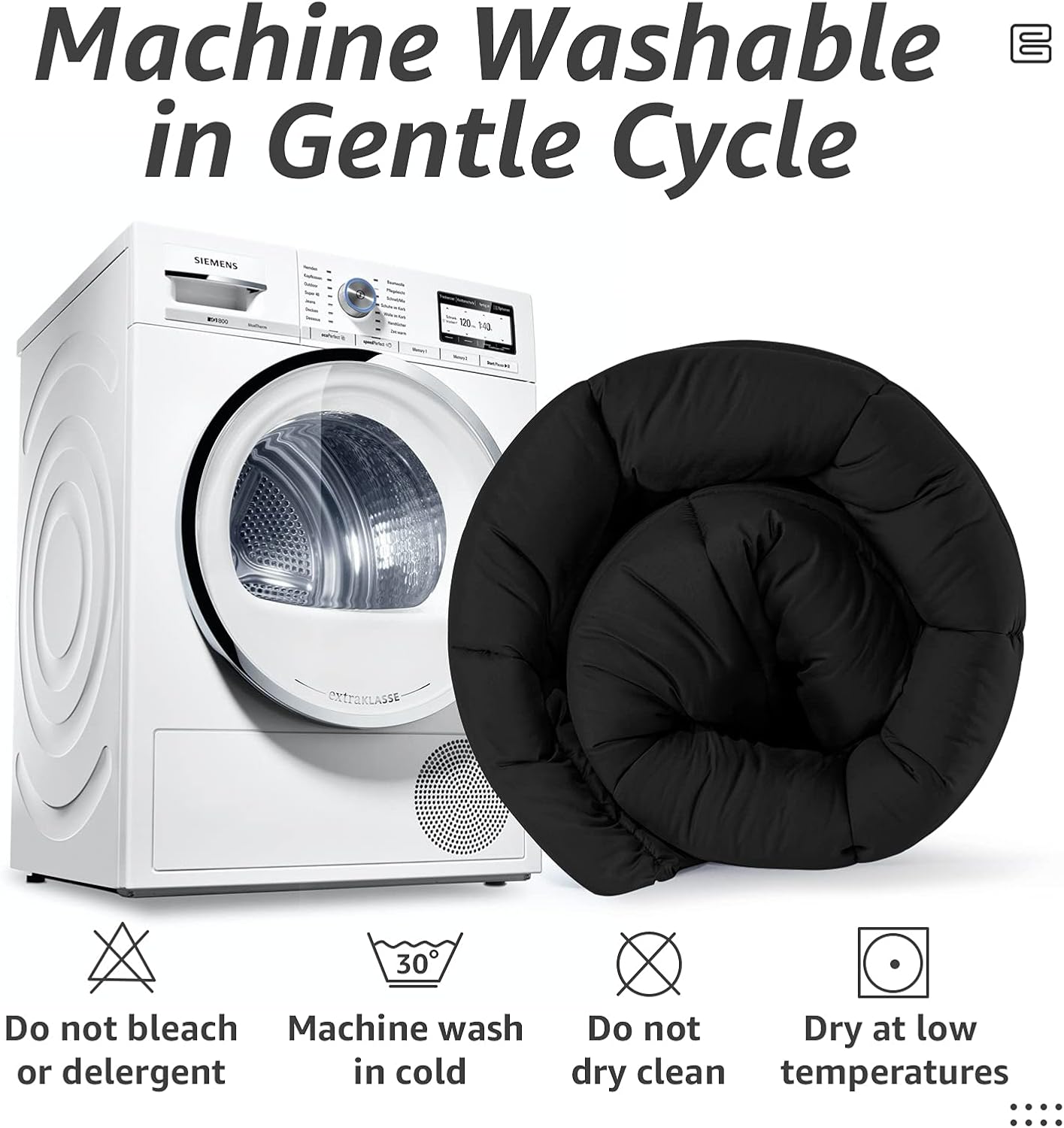 HYLEORY All Season King Size Bed Comforter - Cooling Down Alternative Quilted Duvet Insert with Corner Tabs - Winter Warm - Machine Washable - Black