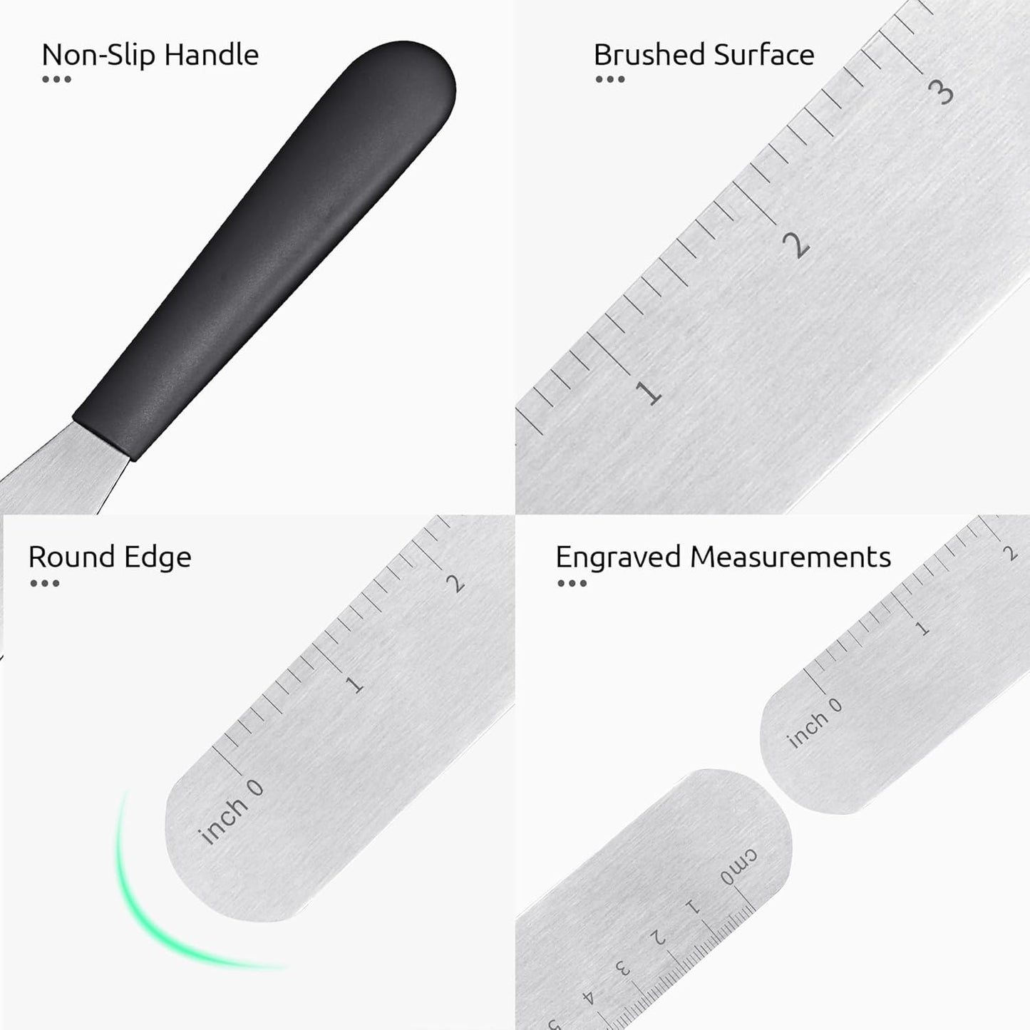 U-Taste Cake Icing Spatulas Set: Straight Decorating Frosting Knife with 6", 8", 10" Thinner Stainless Steel Blade, Flexible Smoothing Spreading Tools with Comfortable PP Handle for Cream (Black)