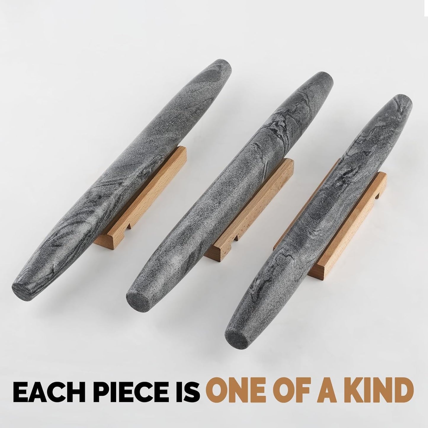 Koville African Natural Marble French Rolling Pin, 16inch Non-Stick Rolling Pin for Baking, Dough Roller for Pasta, Dumpling, Fondant, Pie, Bread, Pizza, Kitchen Baking Tools(Monte Grigio)