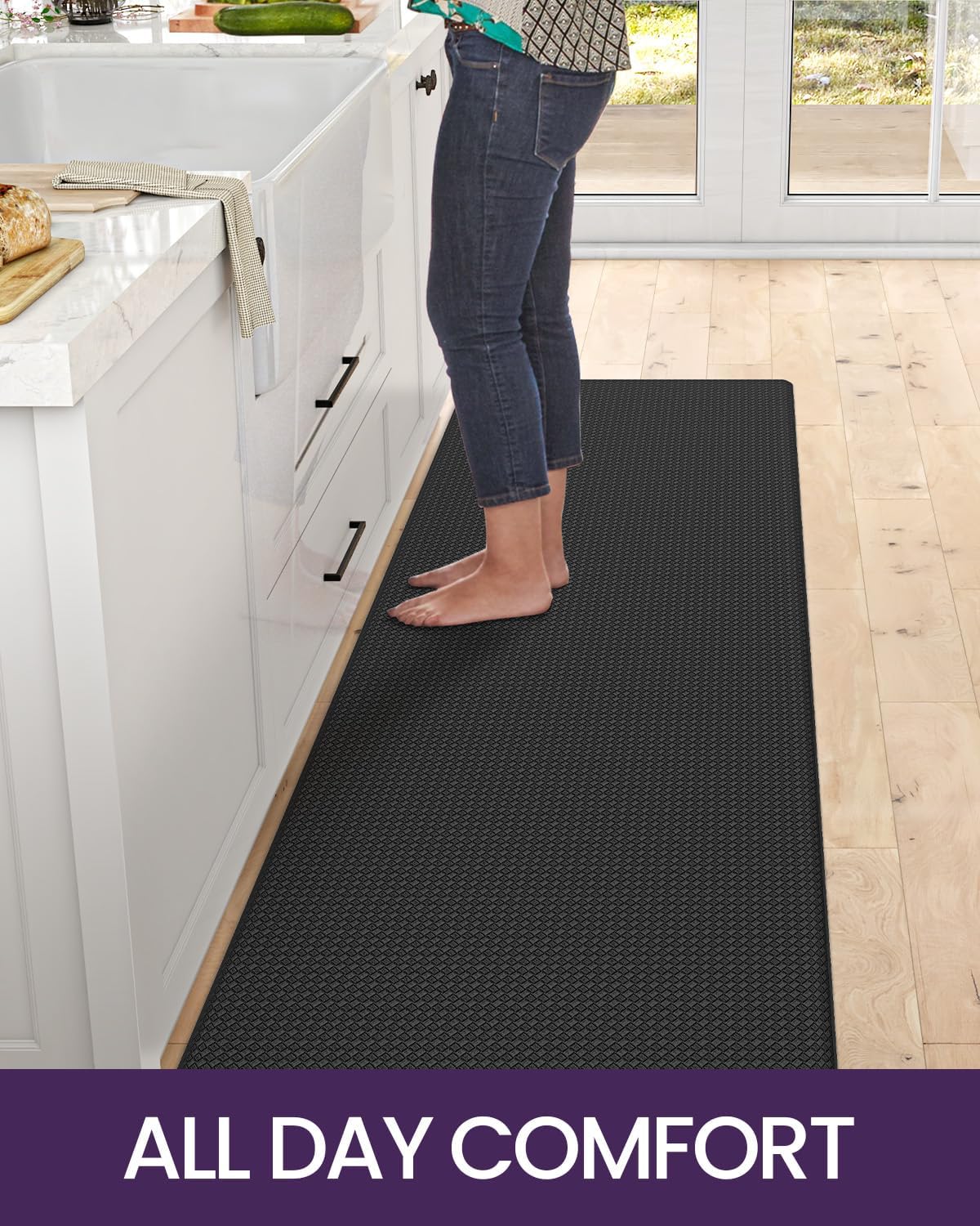 DEXI Kitchen Floor Mats Cushioned Anti Fatigue, 23x94, Large Long Standing Runner Rug Waterproof, Comfort Memory Foam Padded for Front Sink Laundry, Black