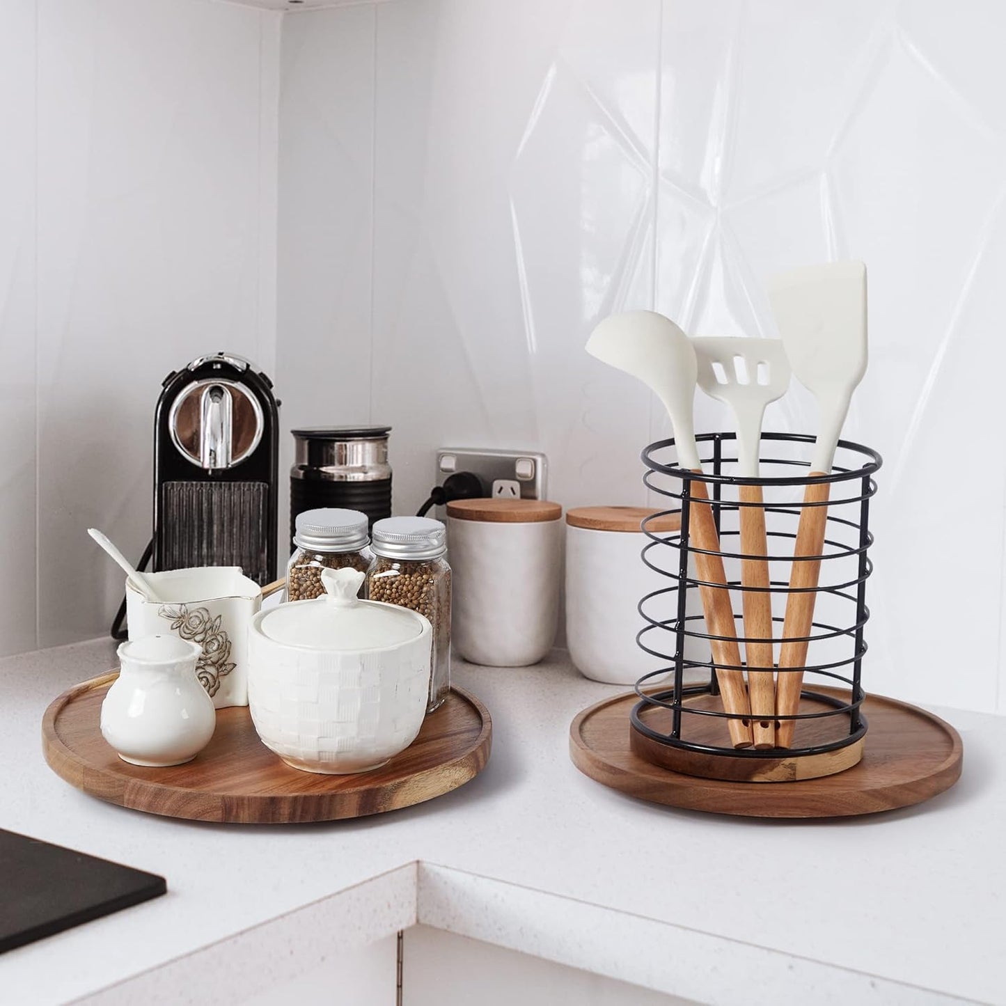 12-inch Acacia Wood Lazy Susan Organizers, ACIAZAAZ Lazy Susan Turntable for Cabinet, Kitchen Turntable Storage for Table, Countertop, Pantry