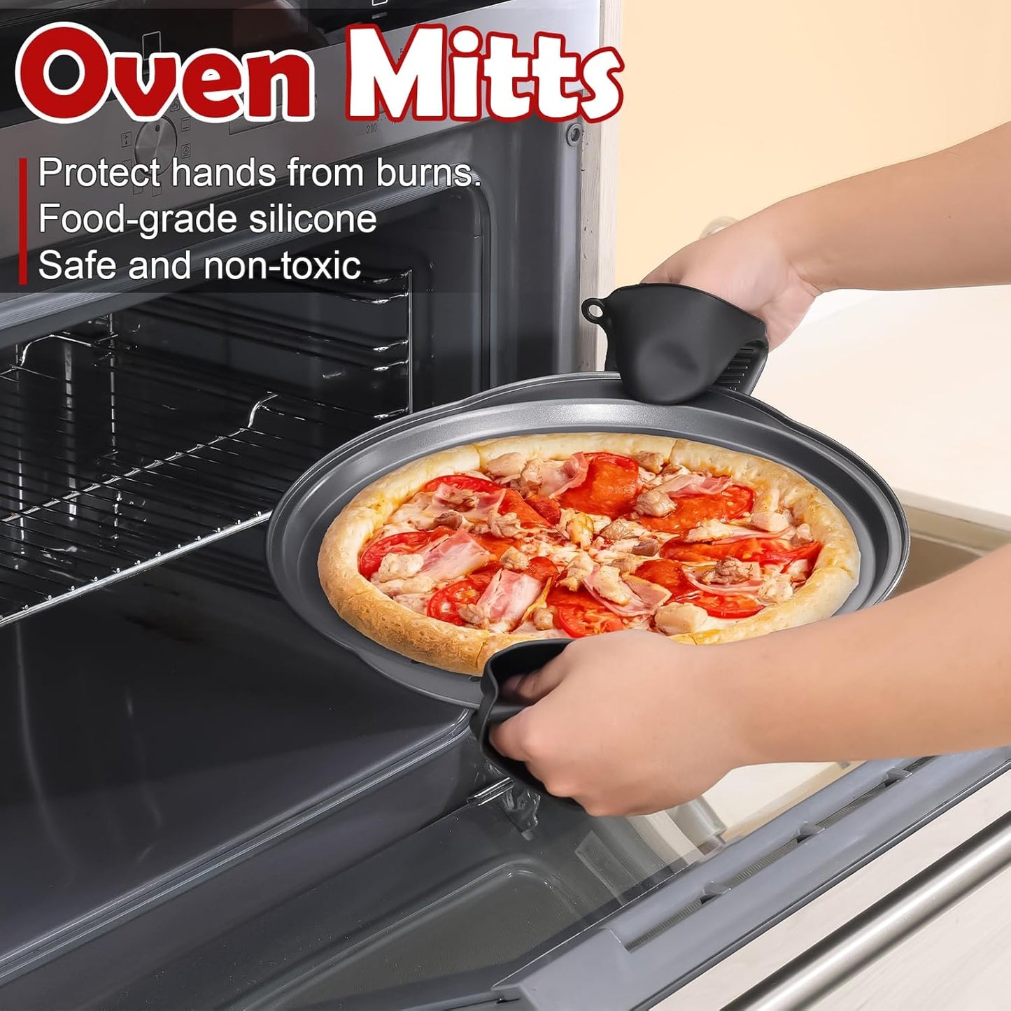 Unokit Pizza Pan for Oven - 13" 2PCS Round Carbon Steel Pizza Pan, Non-Stick Pizza Tray with Perforated Holes and Grip Handles, Dishwasher Safe, Grey