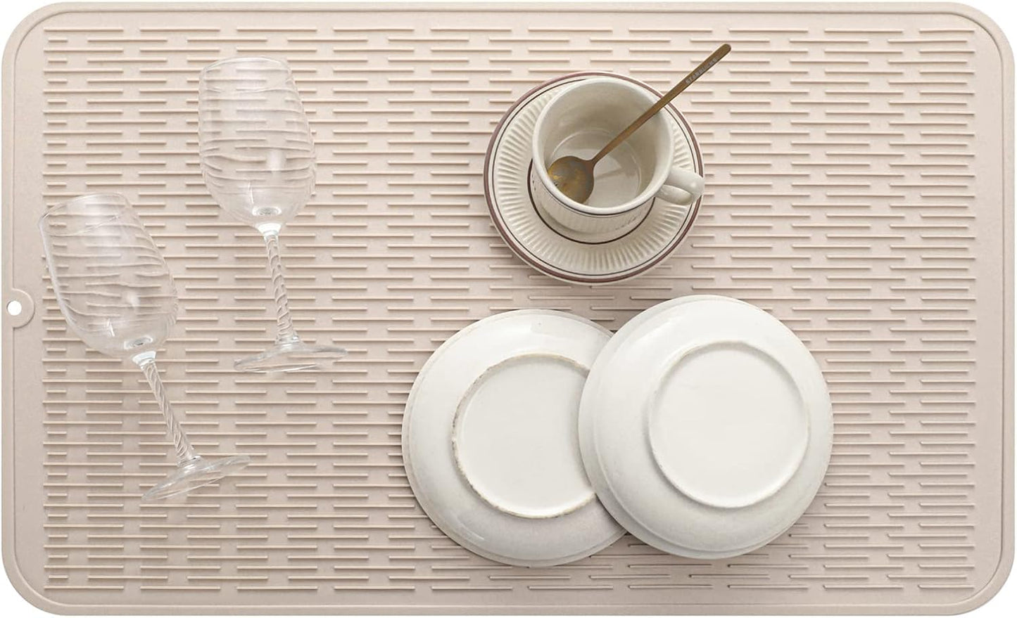 Silicone Dish Drying Mat for Multiple Usage,Easy clean,Eco-friendly,Heat-resistant Silicone Mat for Kitchen Counter or Sink,Refrigerator or Drawer Liner Tapioca 3XL 28 inches x 18 inches