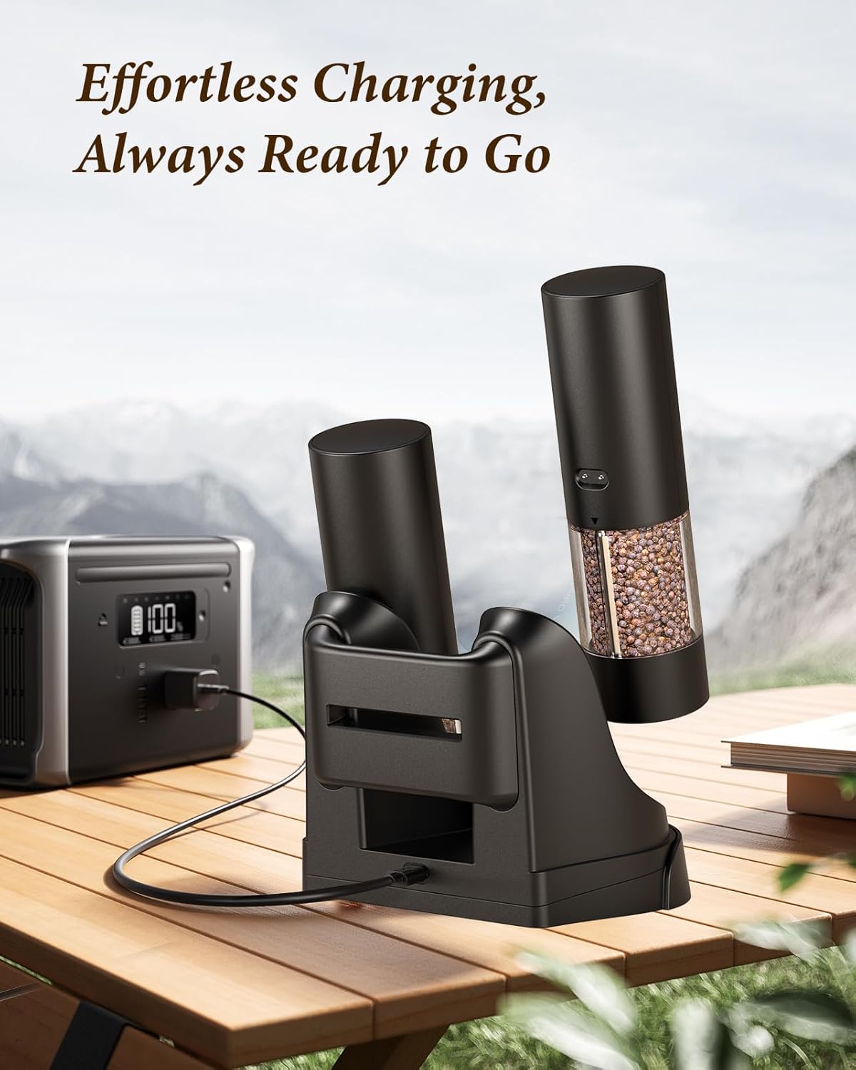 Electric Salt and Pepper Grinder Set - Automatic Refillable Salt and Pepper Grinders with Charging Base & LED Light, 6-Level Adjustable Coarseness with External Dial, Ideal Kitchen Gadget