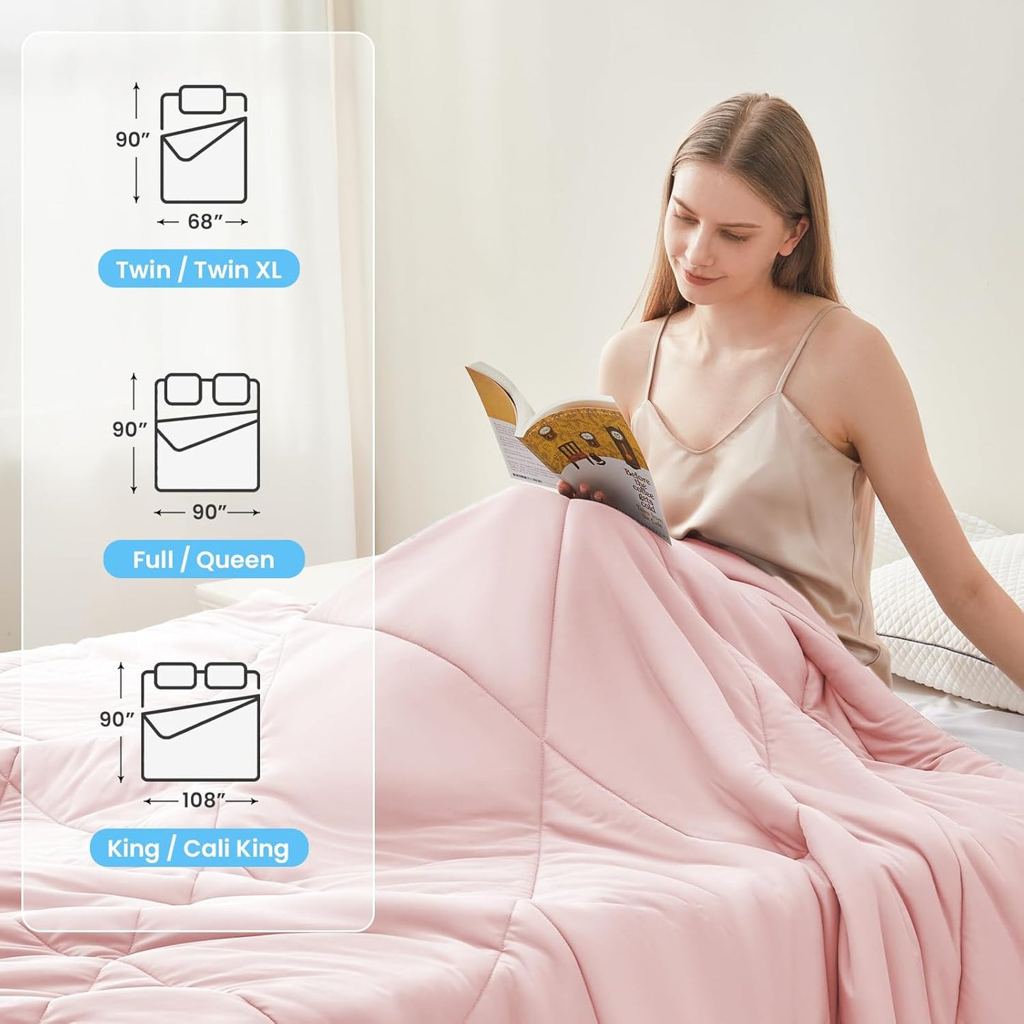 HYLEORY Cooling Comforter Twin Size - Summer Cooling Blanket for Hot Sleepers/Night Sweats, Double-Sided Cold Touch Silky Ice Comforters, Breathable Lightweight Beddings, Cool Pink, 68"x90"