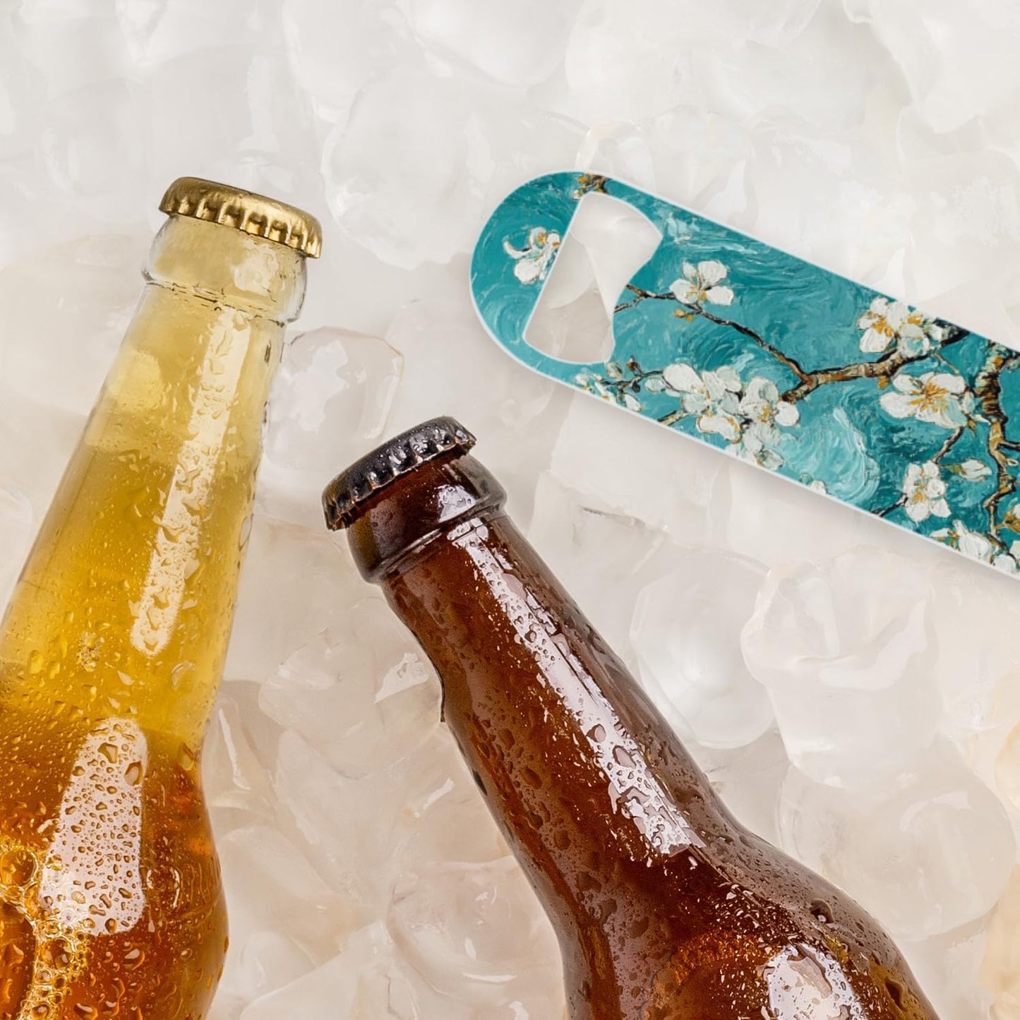 2 PACK Beer Bottle Opener, Stainless Steel Flat Bottle Openers,7 inch Metal Decor,Blue And White Almond Flowers