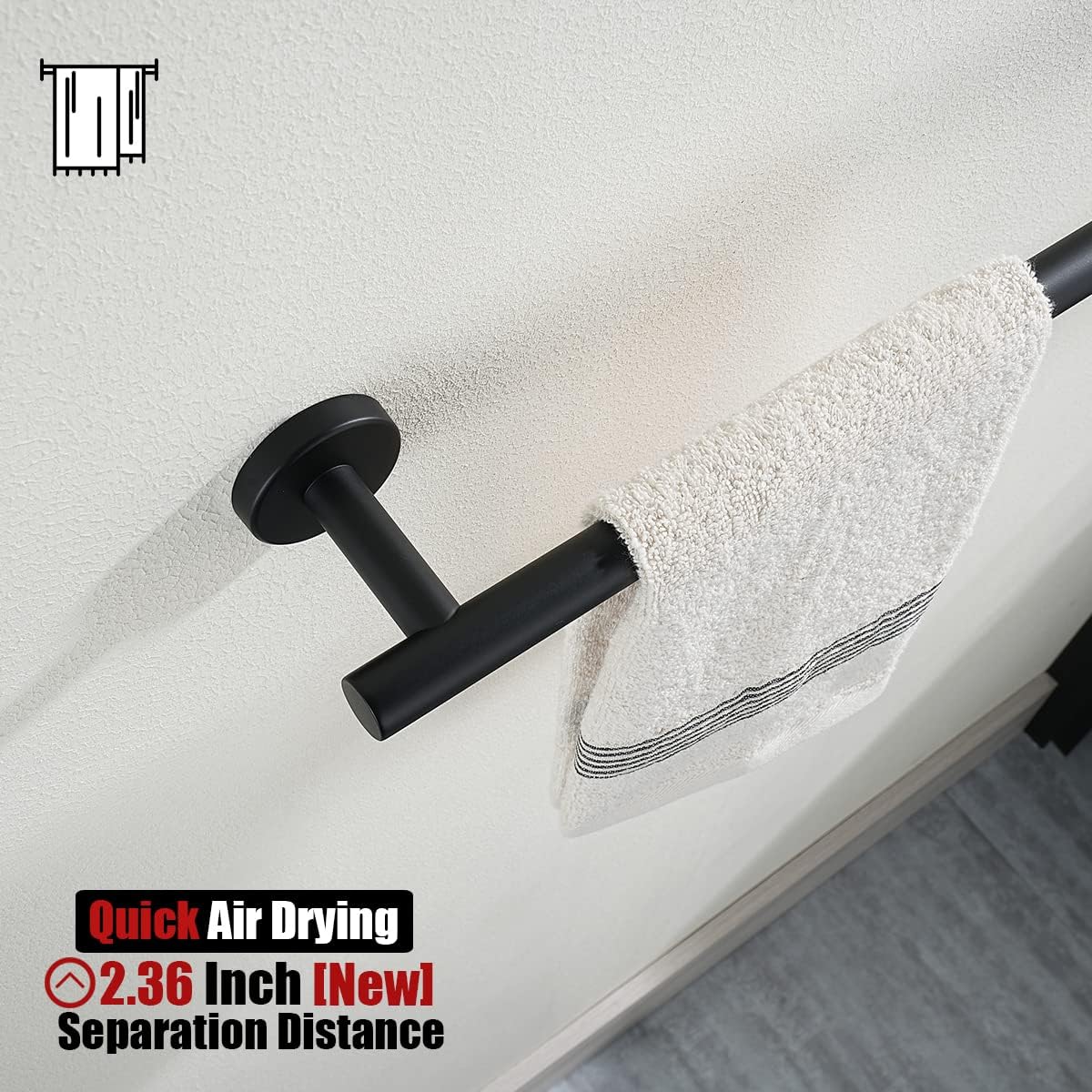 JQK Black Towel Bar, 12 Inch 304 Stainless Steel Thicken 0.8mm Hand Towel Rack, Bathroom Towel Holder Matte Black Wall Mount, Total Length 15 Inch TB110L12-PB